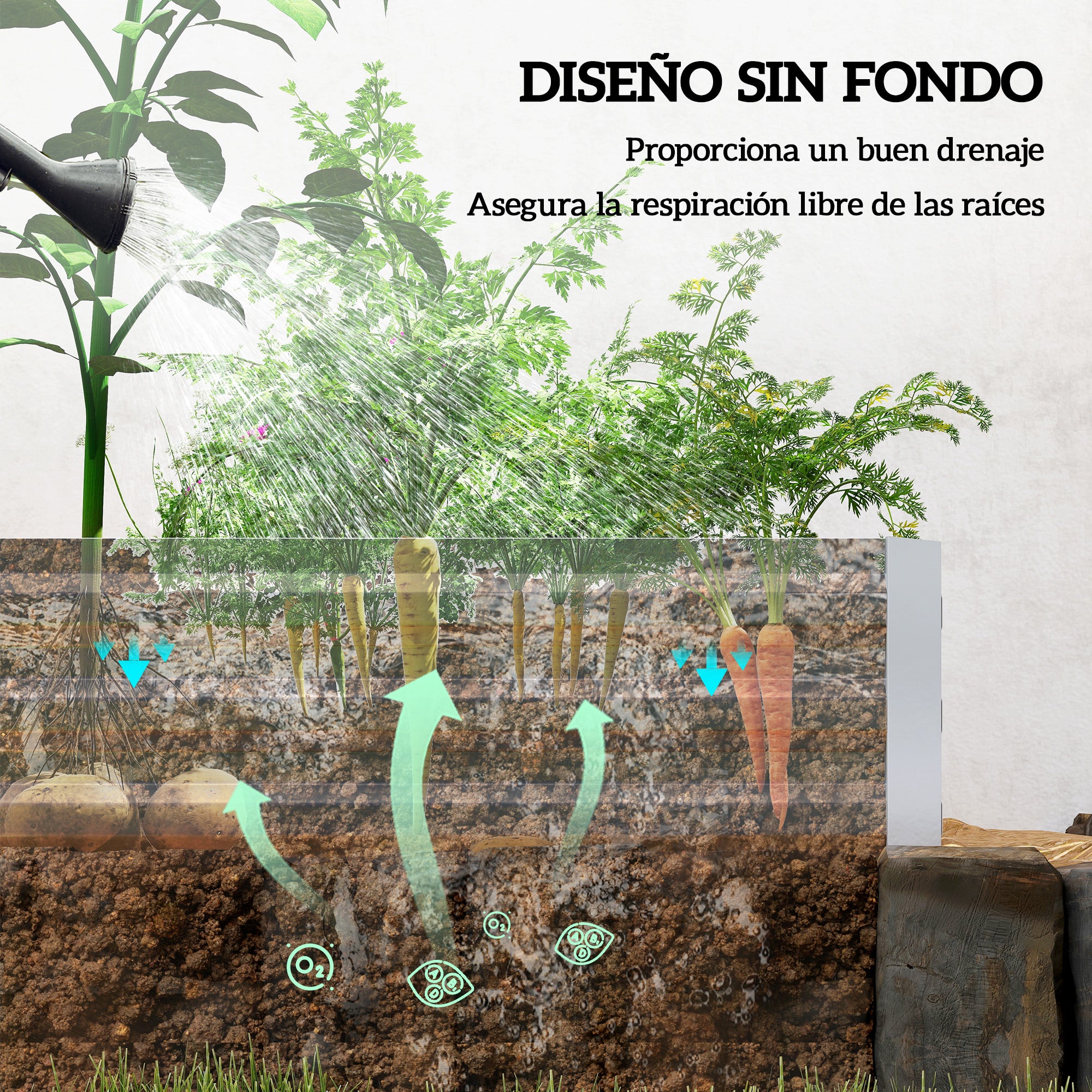 Outsunny Jardinera Exterior Grande Rectangular de Acero Galvanizado, Huerto Urbano para Cultivar Plantas, Macetero Grande Exterior con Base Abierta, Resistente a la Intemperie, 241x90,5x30 cm, Plata