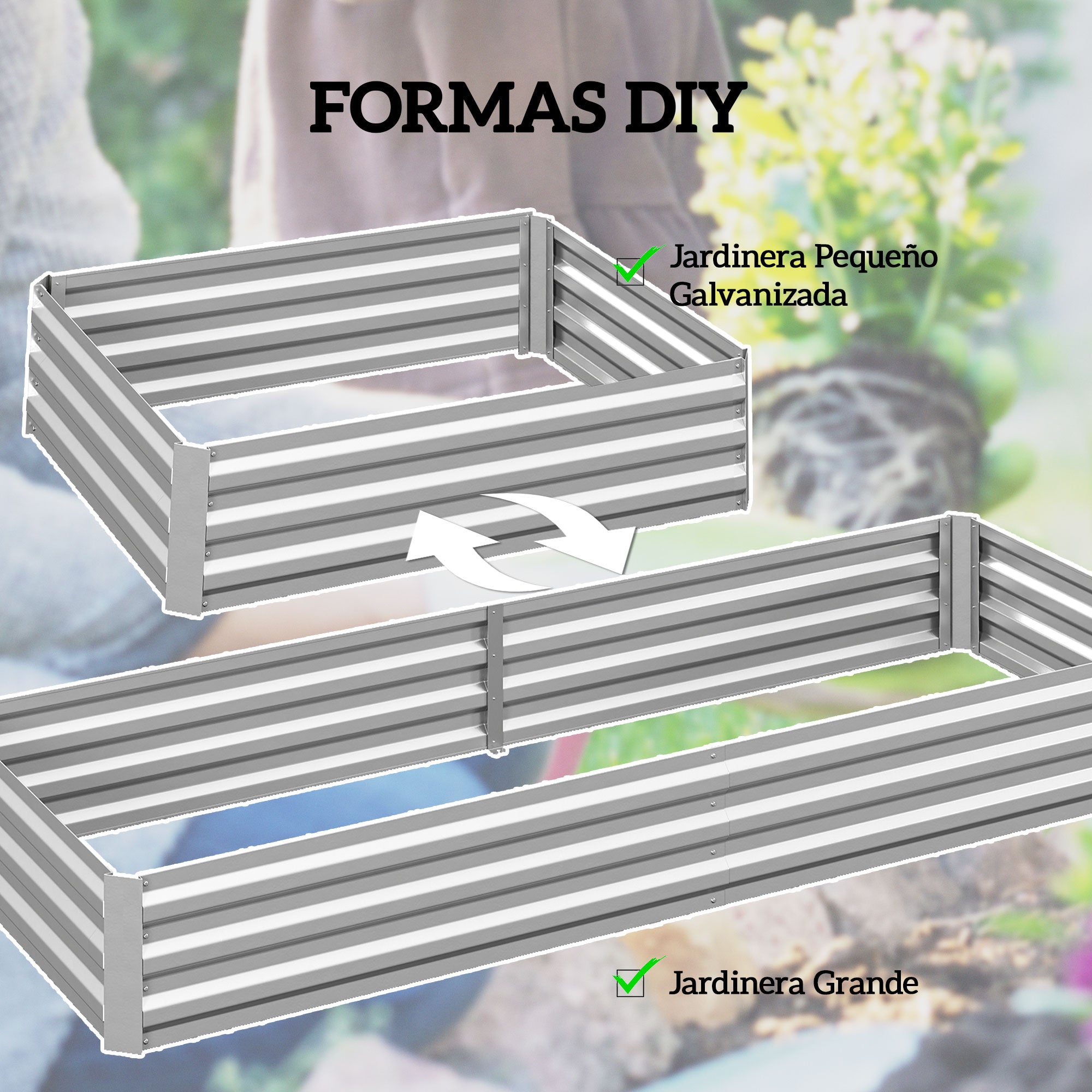 Outsunny Jardinera Exterior Grande Rectangular de Acero Galvanizado, Huerto Urbano para Cultivar Plantas, Macetero Grande Exterior con Base Abierta, Resistente a la Intemperie, 241x90,5x30 cm, Plata