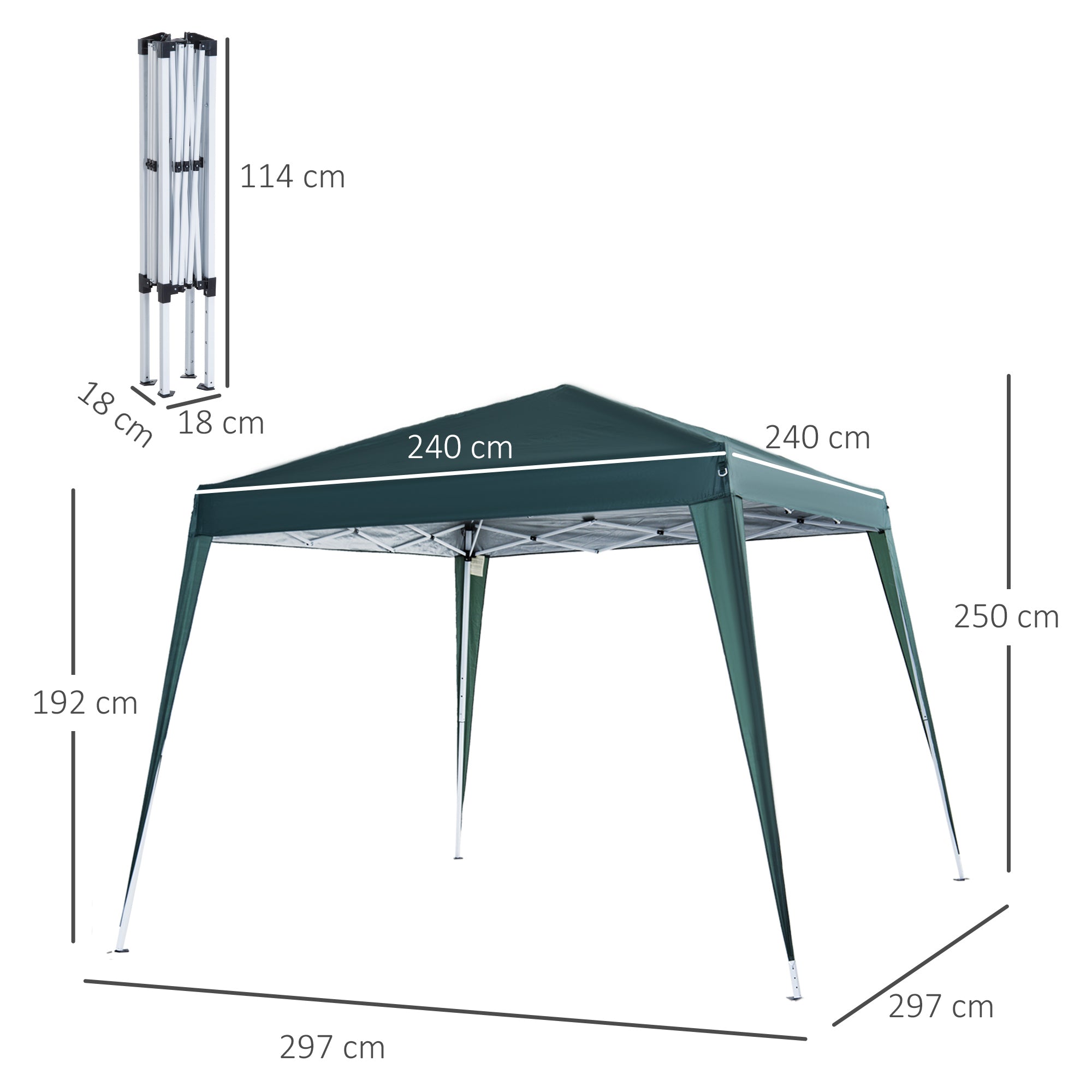 Outsunny Carpa Plegable 3x3 m, Pop-up, Cenador Pabellón de Jardín, Altura Ajustable con Bolsa de Transporte, Anti-UV, Impermeable, Gazebo para Camping, Fiestas, Exterior, Verde