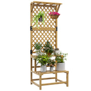 Outsunny Soporte para Plantas de Madera Estantería para Plantas de 2 Niveles Soporte para Macetas Exterior con Enrejado para Jardín Patio Terraza 60x50x166 cm Natural