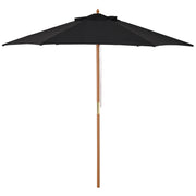 Outsunny Sombrilla de Jardín Ø250x230 cm Parasol de Terraza con 6 Varillas Poste Desmontable Anti-UV Impermeable y Marco de Madera para Playa Patio Negro