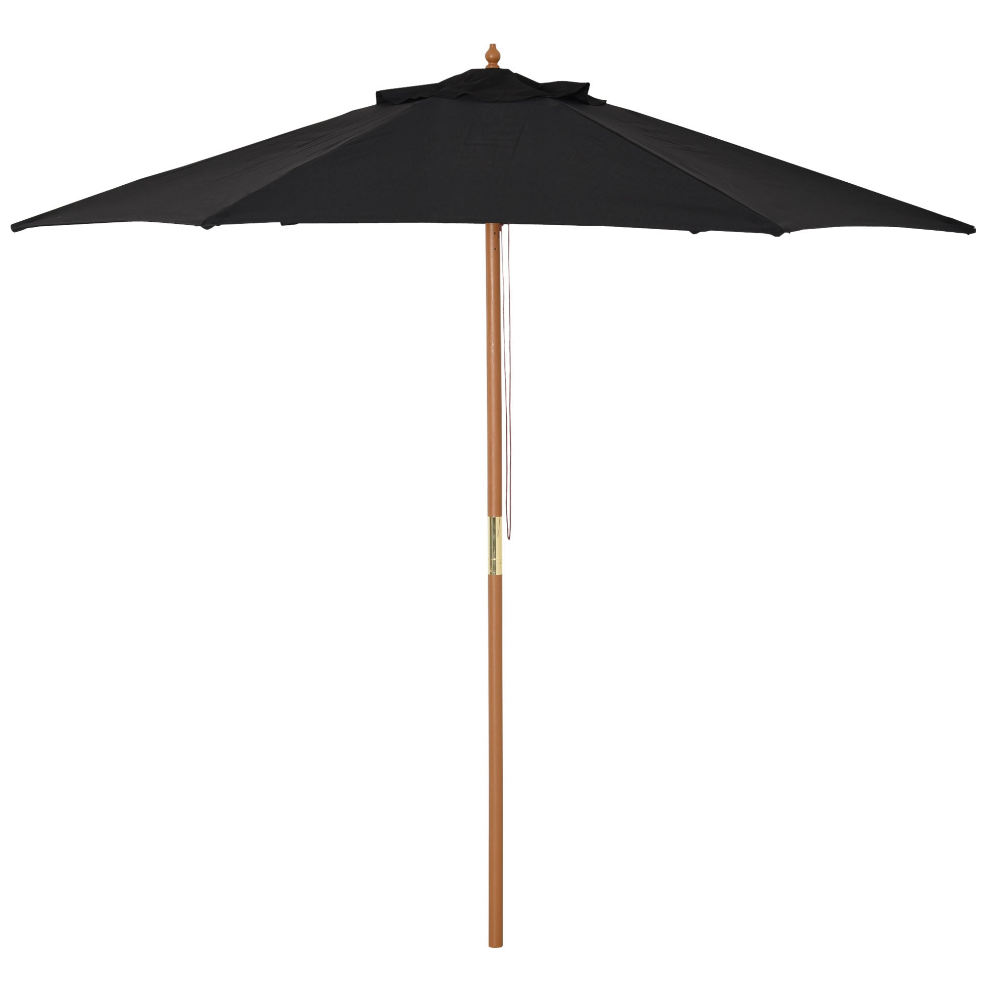Outsunny Sombrilla de Jardín Ø250x230 cm Parasol de Terraza con 6 Varillas Poste Desmontable Anti-UV Impermeable y Marco de Madera para Playa Patio Negro