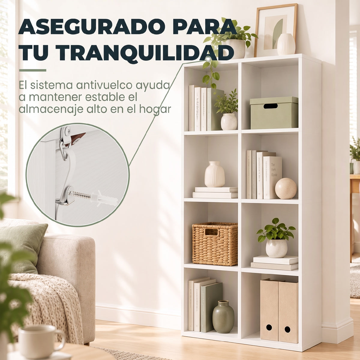 HOMCOM Estantería para Libros con 8 Compartimentos Abiertos, Librería, Estantería Estrecha, para Salón, Dormitorio, 60x30x121 cm, Blanco