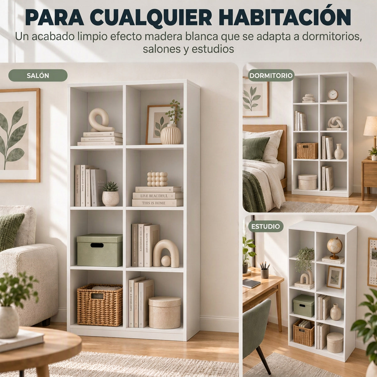 HOMCOM Estantería para Libros con 8 Compartimentos Abiertos, Librería, Estantería Estrecha, para Salón, Dormitorio, 60x30x121 cm, Blanco