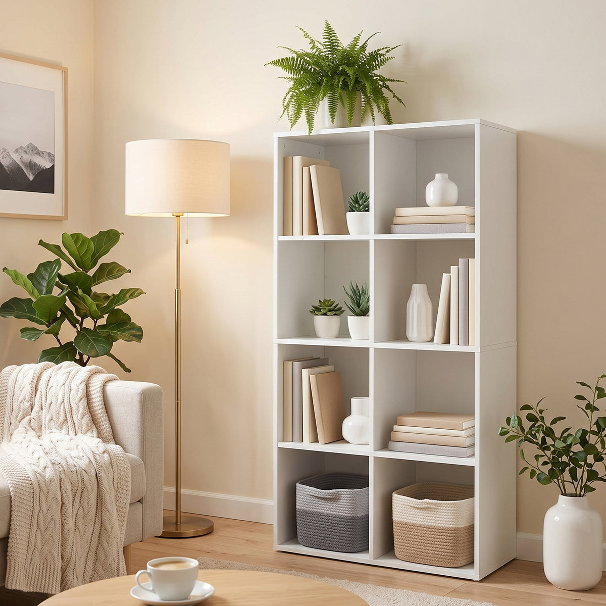 HOMCOM Estantería para Libros con 8 Compartimentos Abiertos, Librería, Estantería Estrecha, para Salón, Dormitorio, 60x30x121 cm, Blanco