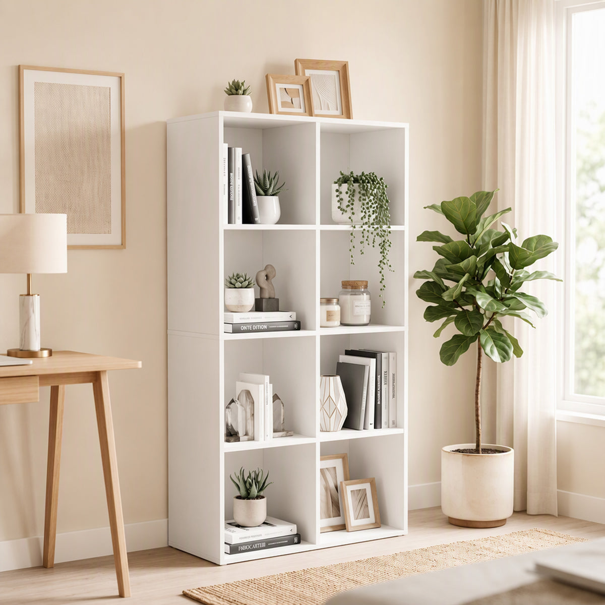 HOMCOM Estantería para Libros con 8 Compartimentos Abiertos, Librería, Estantería Estrecha, para Salón, Dormitorio, 60x30x121 cm, Blanco