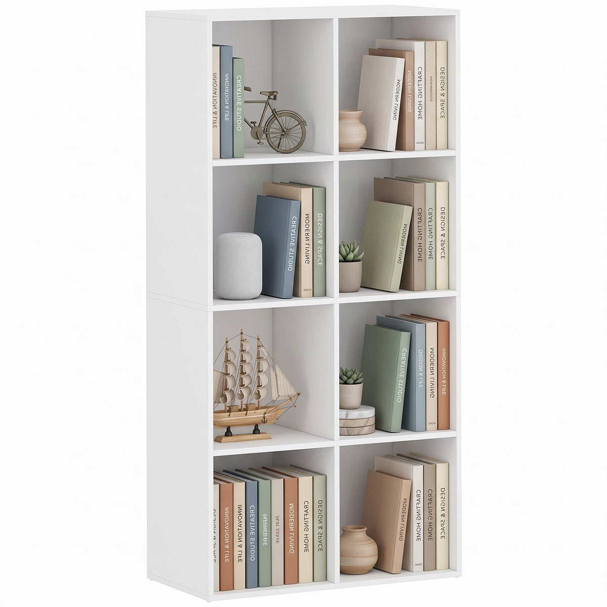 HOMCOM Estantería para Libros con 8 Compartimentos Abiertos, Librería, Estantería Estrecha, para Salón, Dormitorio, 60x30x121 cm, Blanco