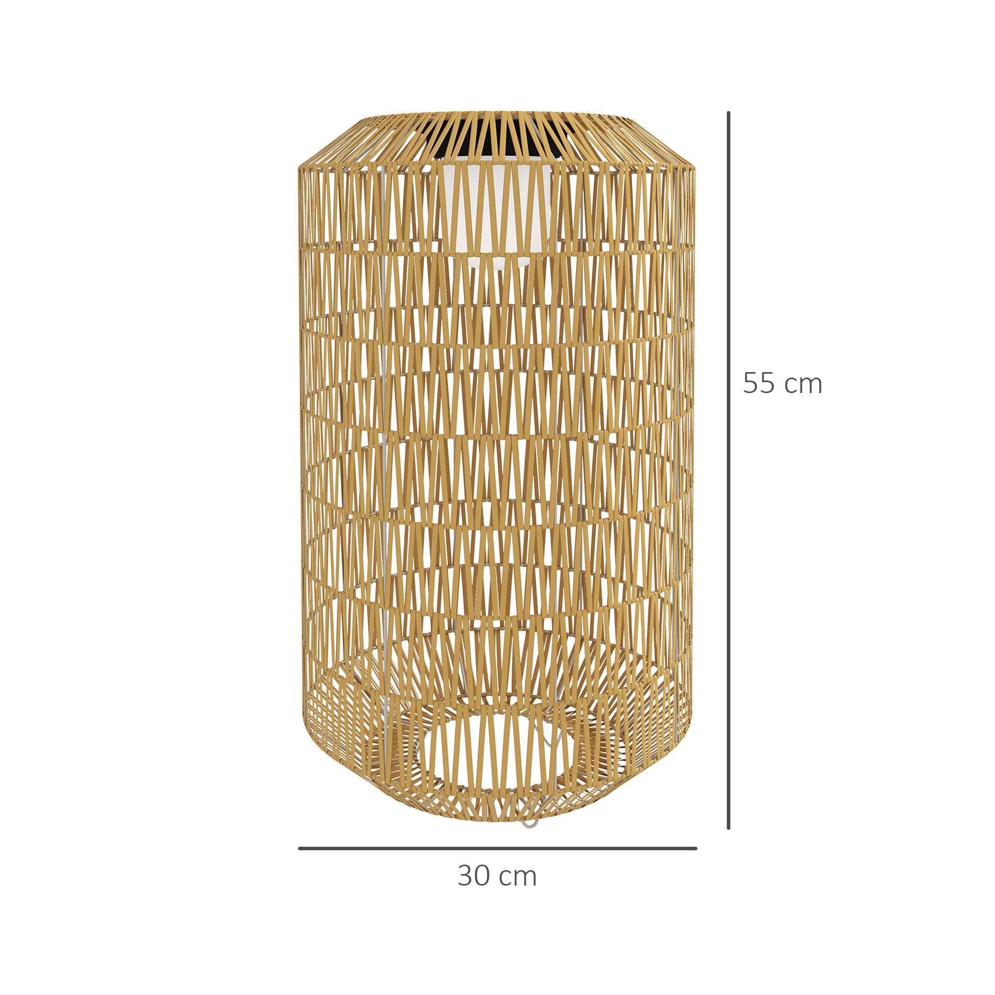 Outsunny Linterna de Jardín de Ratán Sintético Farola Solar con Luces LED Encendido y Apagado Automático Diseño Bohemio Impermeable para Terraza Balcón Patio Ø30x55 cm Natural