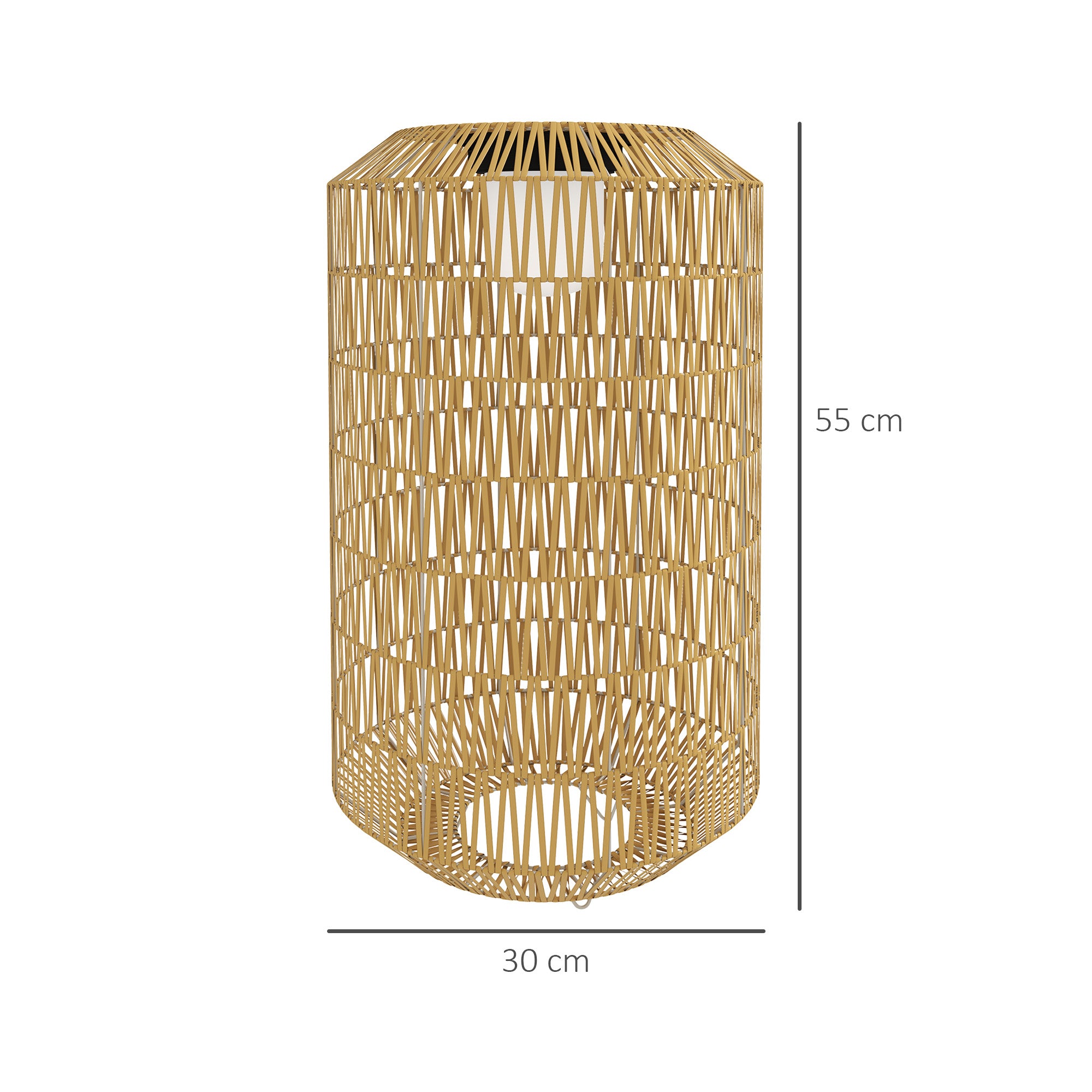 Outsunny Linterna de Jardín de Ratán Sintético Farola Solar con Luces LED Encendido y Apagado Automático Diseño Bohemio Impermeable para Terraza Balcón Patio Ø30x55 cm Natural