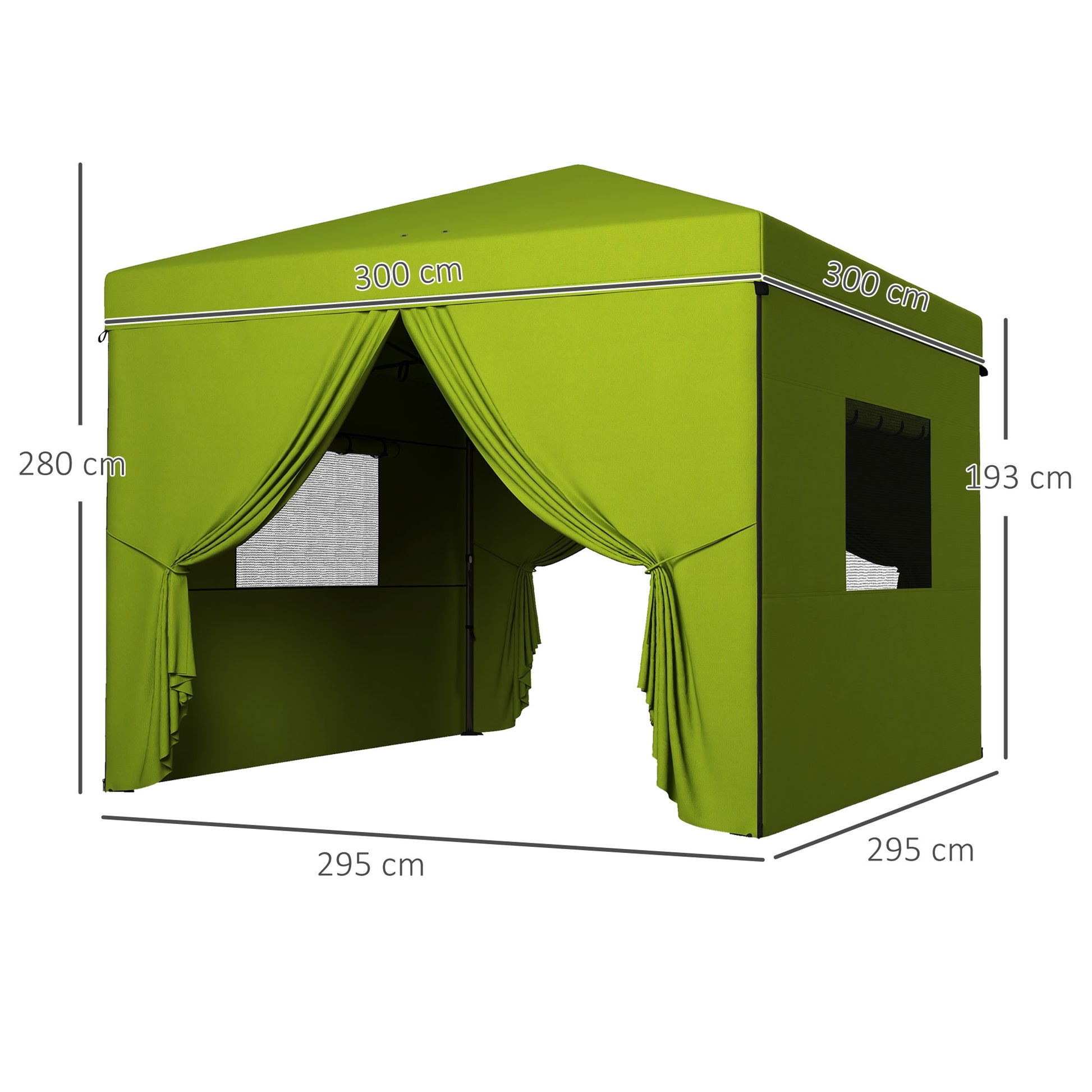 Outsunny Carpa Plegable Pop-UP 3x3 m Cenador de Jardín con 4 Paredes Laterales 2 Ventanas de Malla Altura Ajustable Bolsa de Transporte Impermeable y Anti-UV para Camping Fiestas Verde