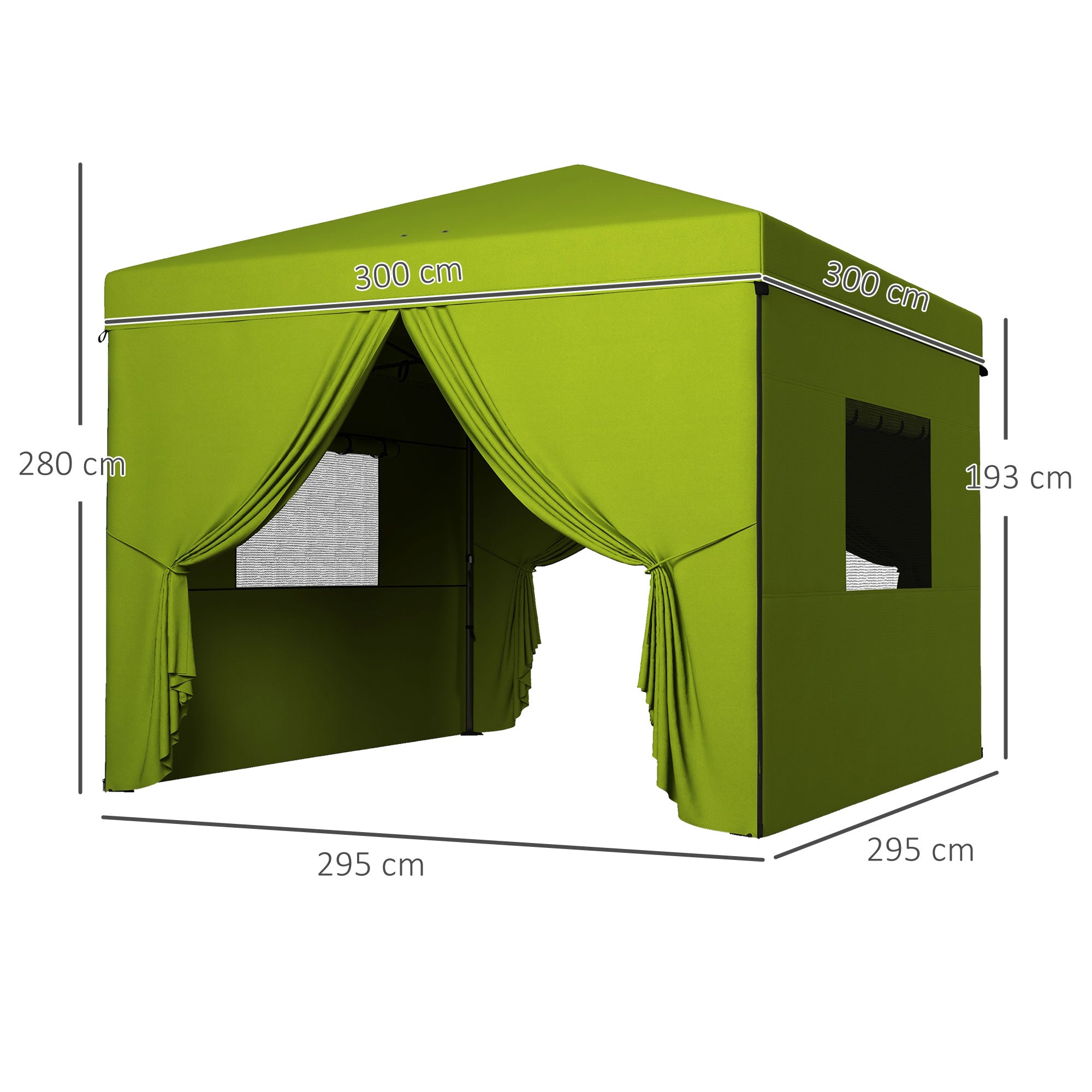 Outsunny Carpa Plegable Pop-UP 3x3 m Cenador de Jardín con 4 Paredes Laterales 2 Ventanas de Malla Altura Ajustable Bolsa de Transporte Impermeable y Anti-UV para Camping Fiestas Verde