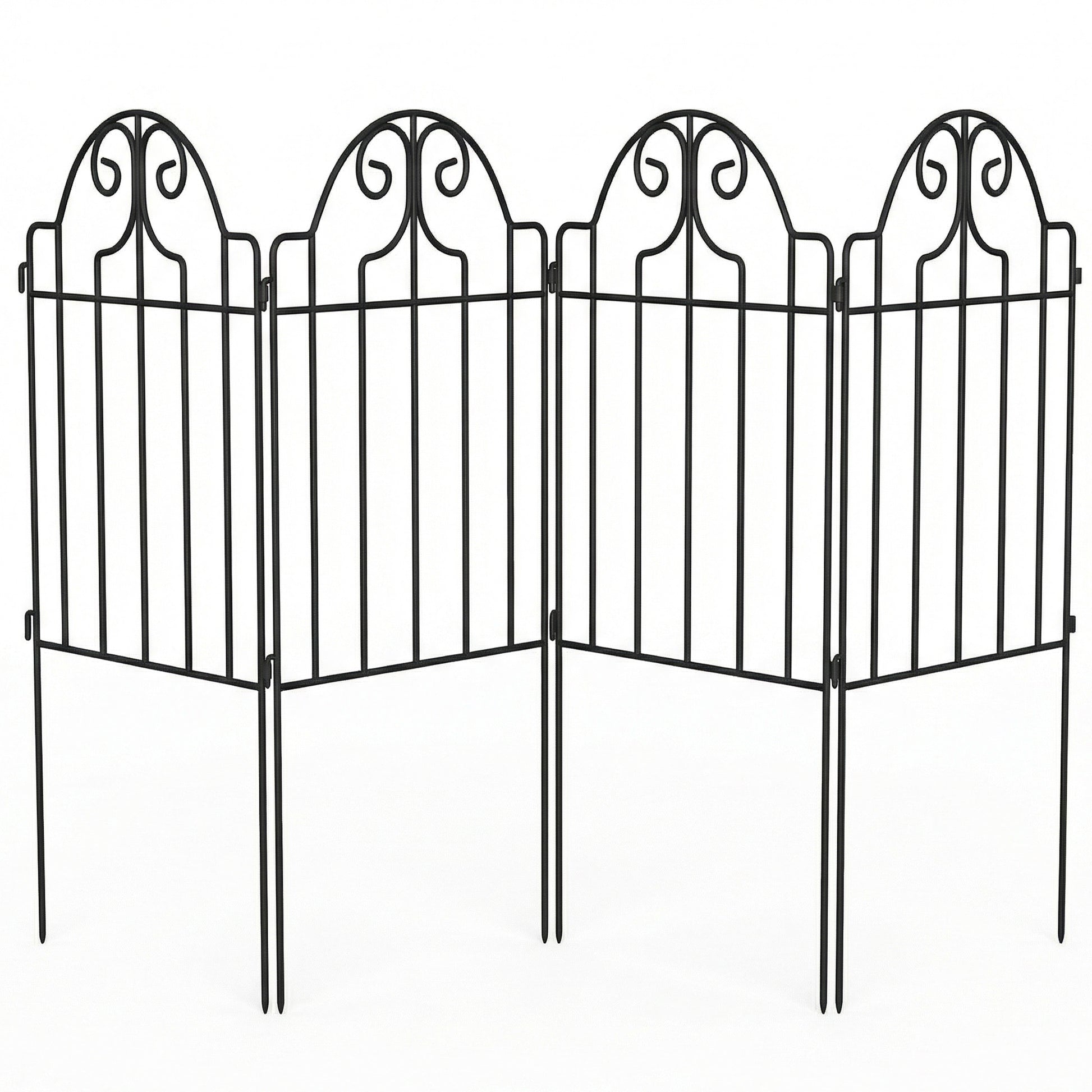 Outsunny Set de 4 Vallas de Jardín de Metal, 125x57 cm, Vallas de Jardín Exterior Decorativas con Diseño Arqueado, Resistente y Fácil de Instalar, para Huerto, Patio, Terraza, Césped, Negro