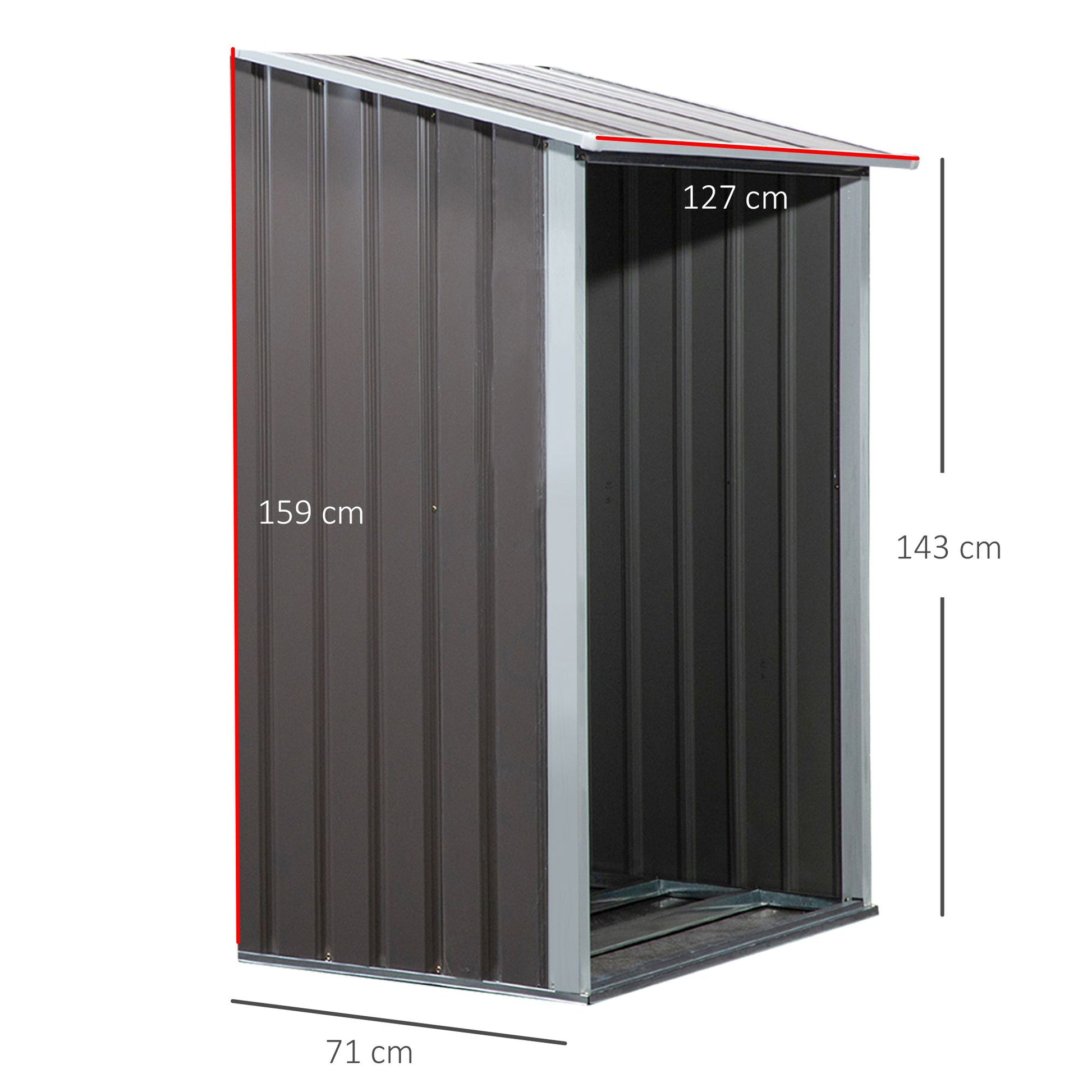 Outsunny Casetilla para Leña Acero Galvanizado para Jardín Exterior Almacenaje de Herramientas con Techo Inclinado 127x71x143/159 cm Gris