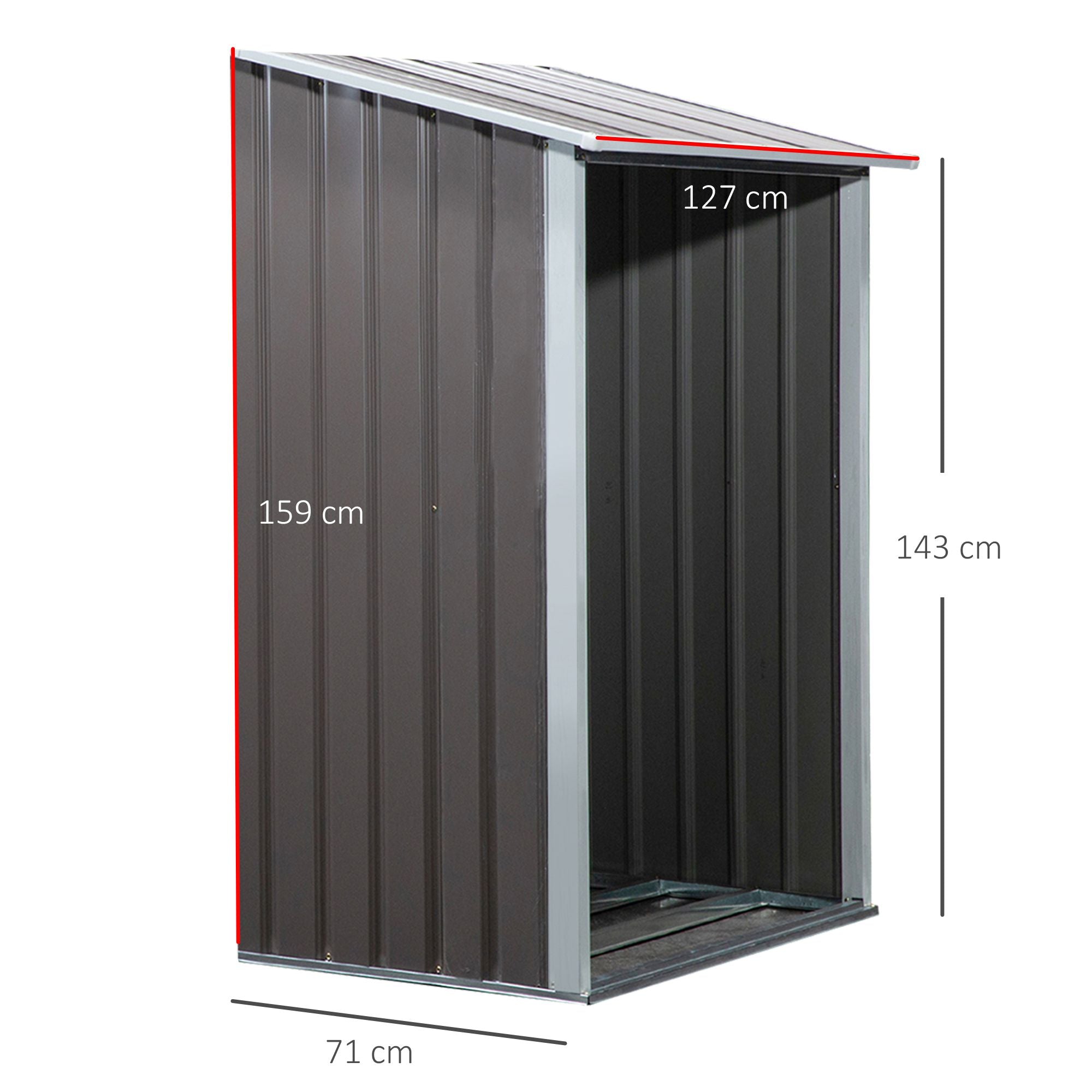 Outsunny Casetilla para Leña Acero Galvanizado para Jardín Exterior Almacenaje de Herramientas con Techo Inclinado 127x71x143/159 cm Gris