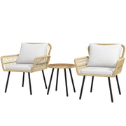 Outsunny Conjunto de Muebles de Jardín Juego de 3 Piezas Sillas y Mesa de Ratán con 2 Sillas 1 Mesa de Centro Redonda y Cojines para Terraza Césped Balcón Natural