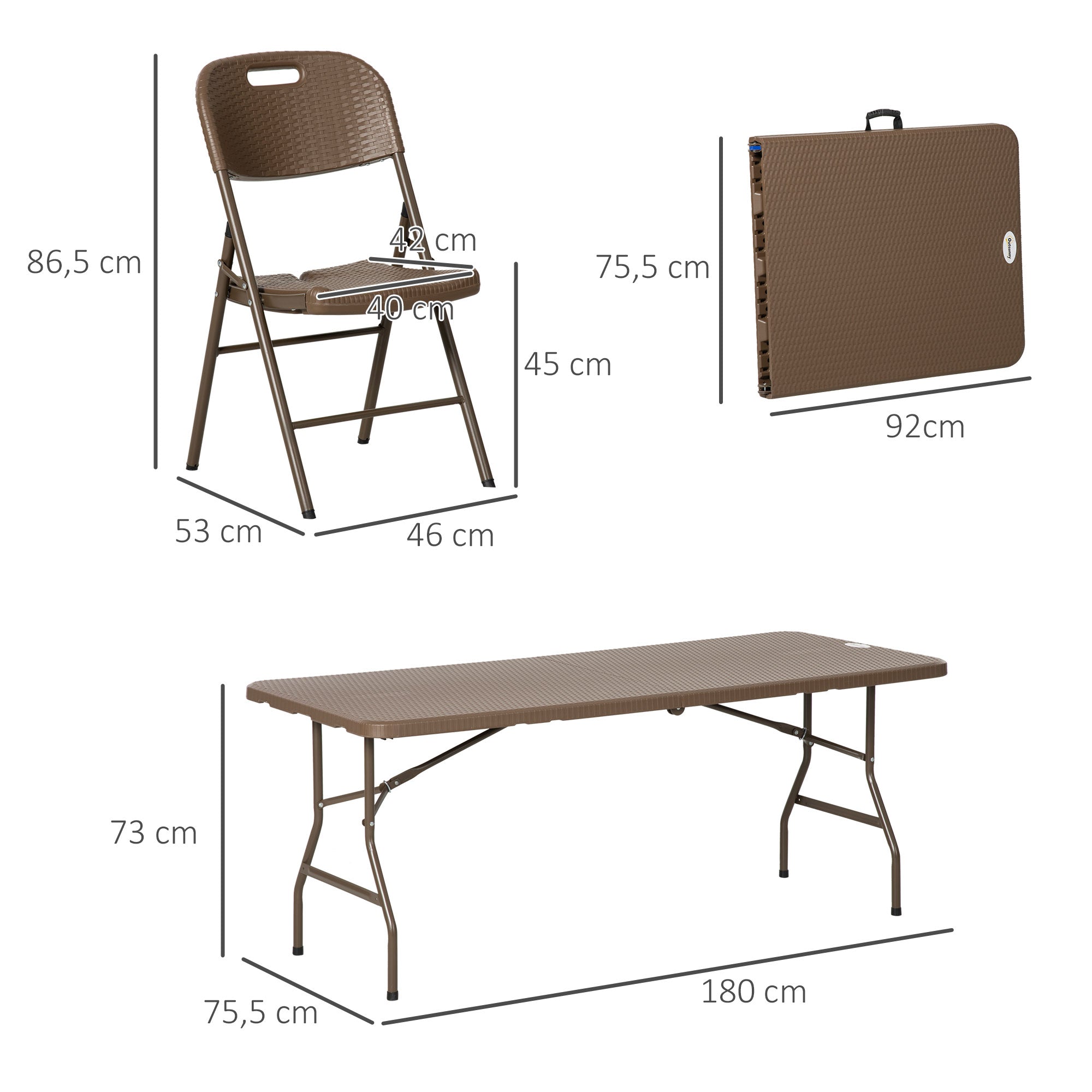 Outsunny Conjunto de Mesa y 6 Sillas de Jardín Juego de Comedor de 7 Piezas Plegable Diseño de Imitación de Ratán con Marco de Acero para Playa Terraza Patio Marrón