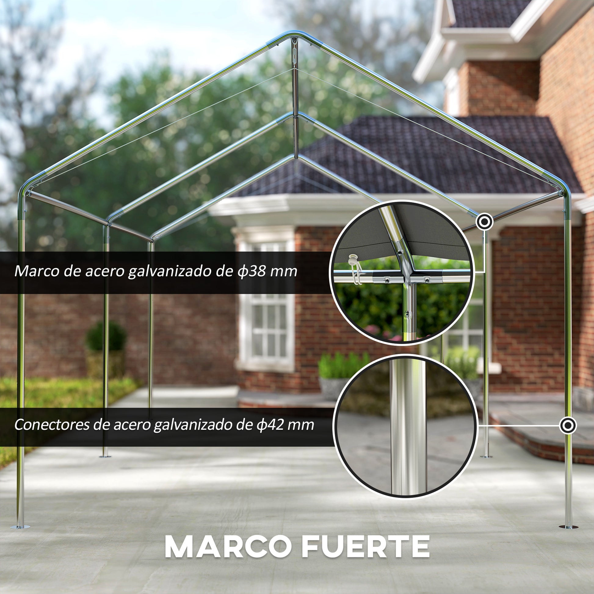 Outsunny Carpa Garaje para Coche 3x6 m, Cochera Exterior Portátil con Marco de Acero Galvanizado, Impermeable, Anti-UV, Pabellón Gazebo de Jardín con Accesorios, para Eventos, Fiestas, Gris