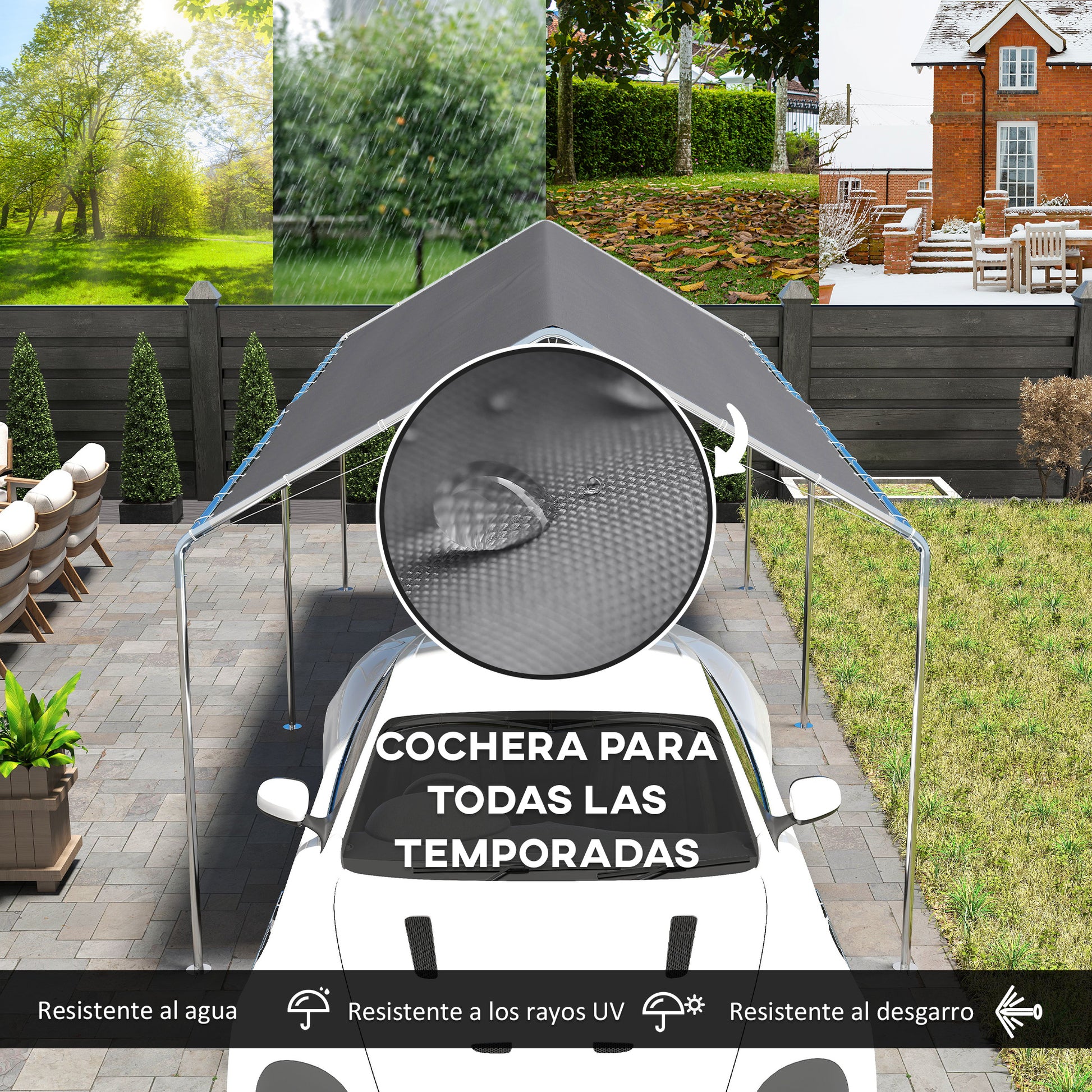 Outsunny Carpa Garaje para Coche 3x6 m, Cochera Exterior Portátil con Marco de Acero Galvanizado, Impermeable, Anti-UV, Pabellón Gazebo de Jardín con Accesorios, para Eventos, Fiestas, Gris
