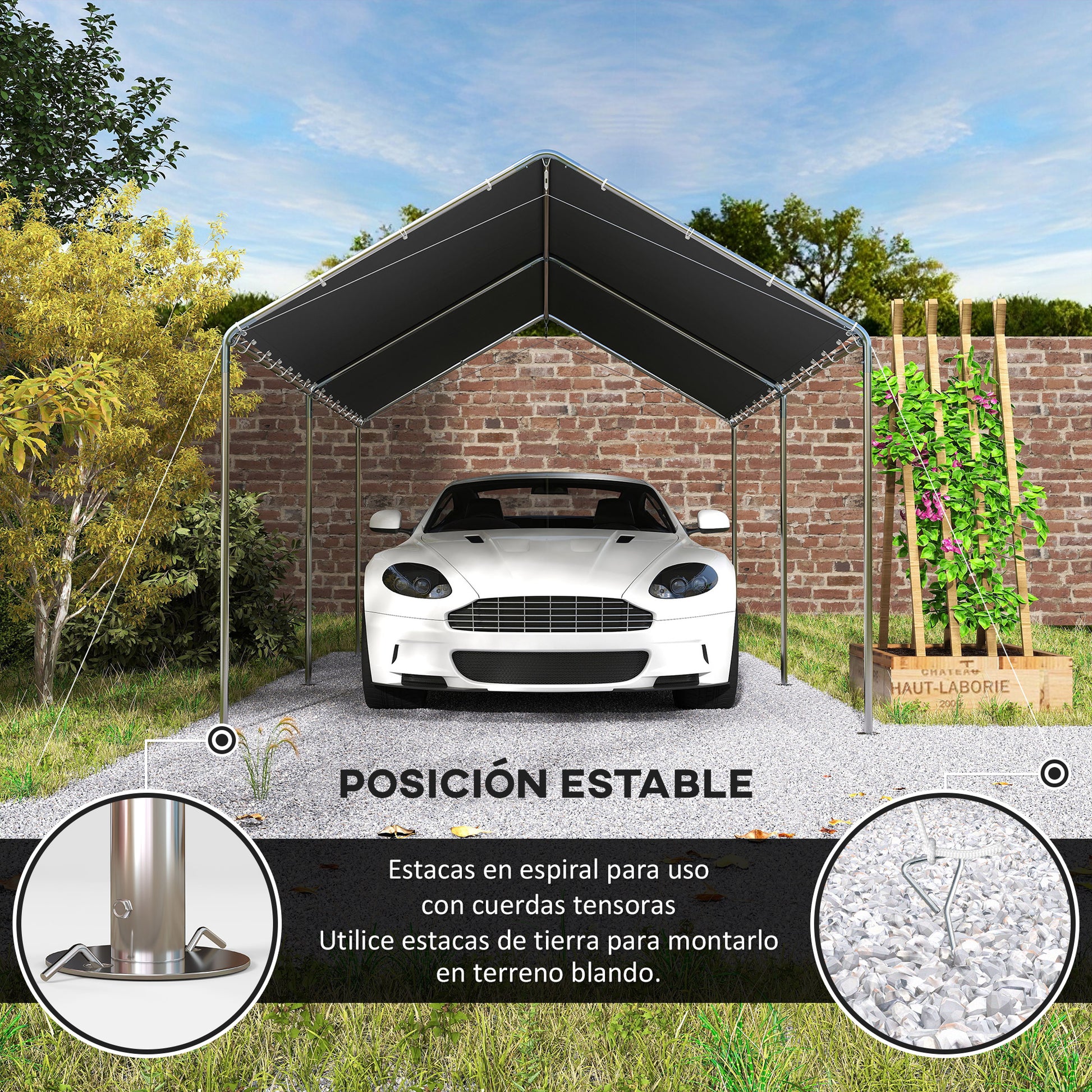 Outsunny Carpa Garaje para Coche 3x6 m, Cochera Exterior Portátil con Marco de Acero Galvanizado, Impermeable, Anti-UV, Pabellón Gazebo de Jardín con Accesorios, para Eventos, Fiestas, Gris