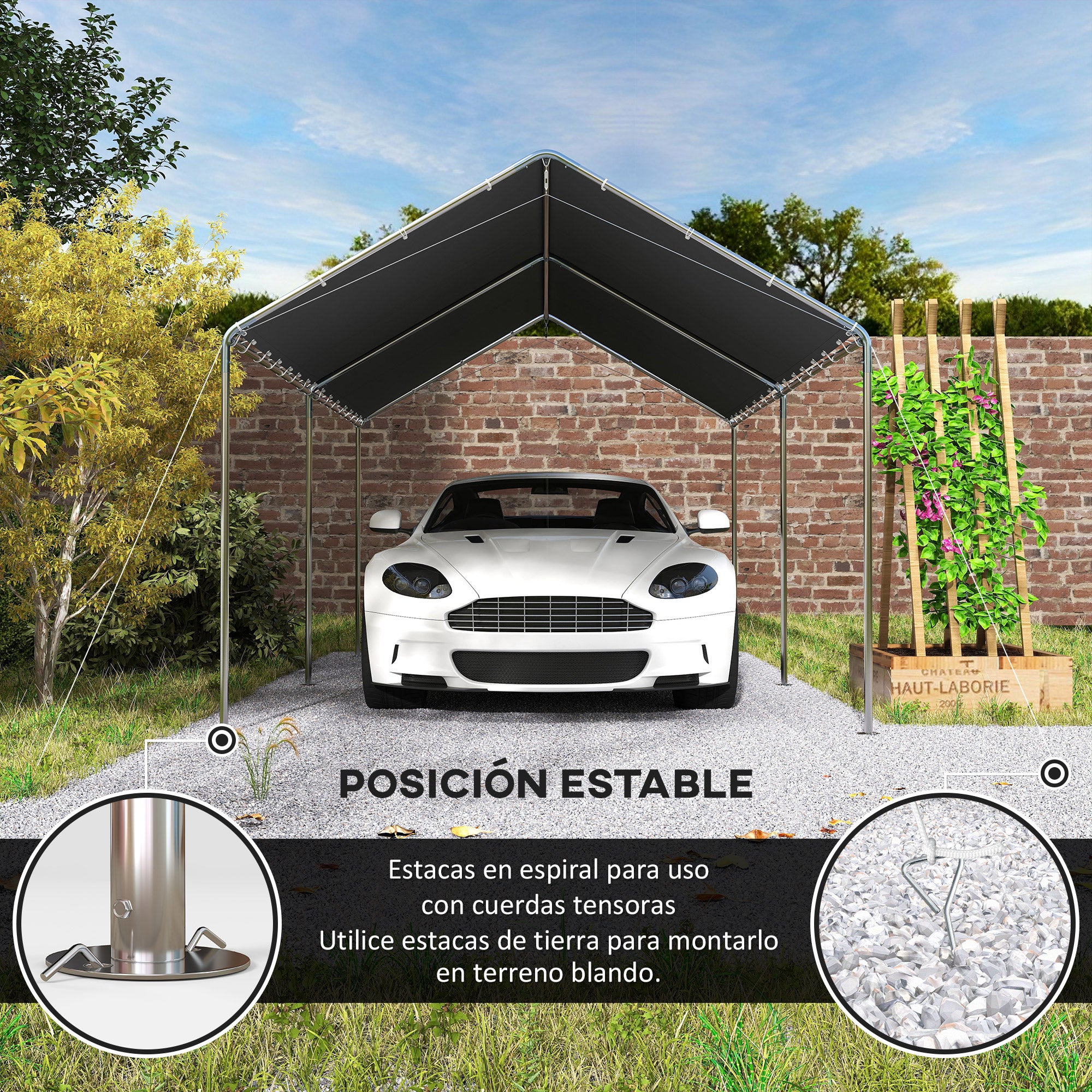 Outsunny Carpa Garaje para Coche 3x6 m, Cochera Exterior Portátil con Marco de Acero Galvanizado, Impermeable, Anti-UV, Pabellón Gazebo de Jardín con Accesorios, para Eventos, Fiestas, Gris