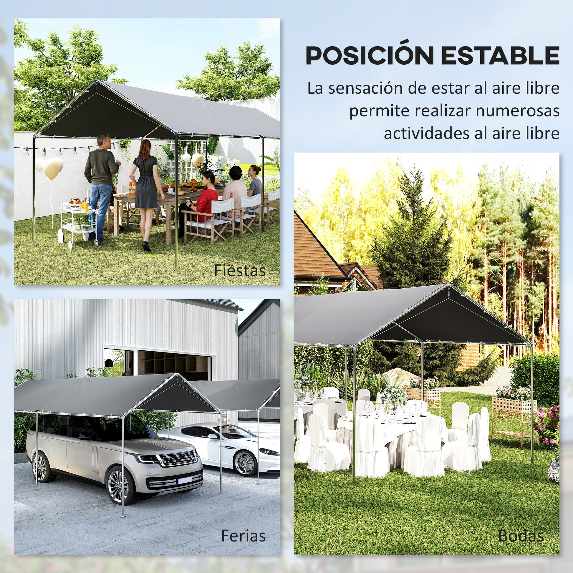Outsunny Carpa Garaje para Coche 3x6 m, Cochera Exterior Portátil con Marco de Acero Galvanizado, Impermeable, Anti-UV, Pabellón Gazebo de Jardín con Accesorios, para Eventos, Fiestas, Gris