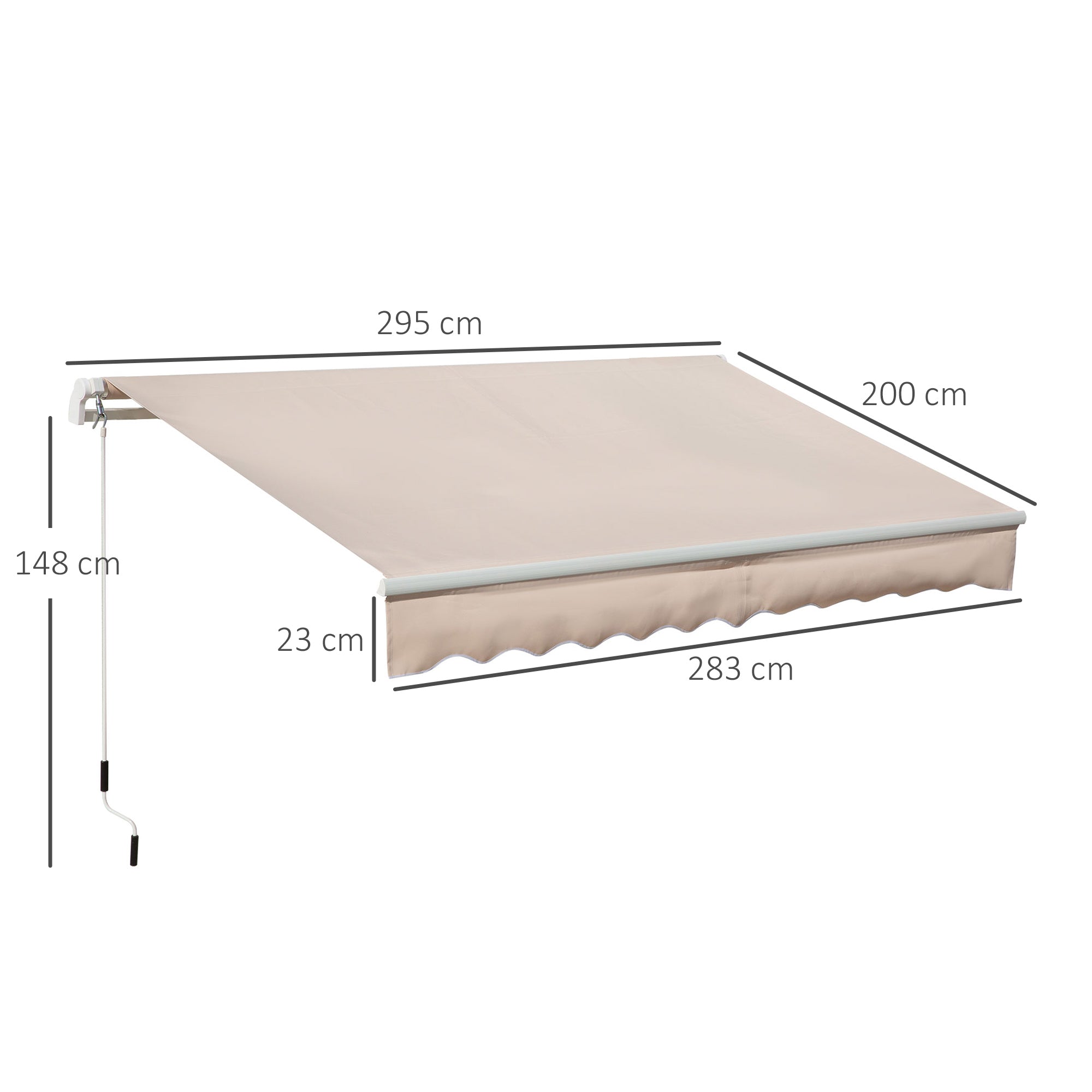 Outsunny Toldo Manual Retráctil 295x200 cm Toldo para Balcón con Manivela de Metal Impermeable y Anti-UV Toldo Enrollable de Exterior para Jardín Terraza Ventanas Beige