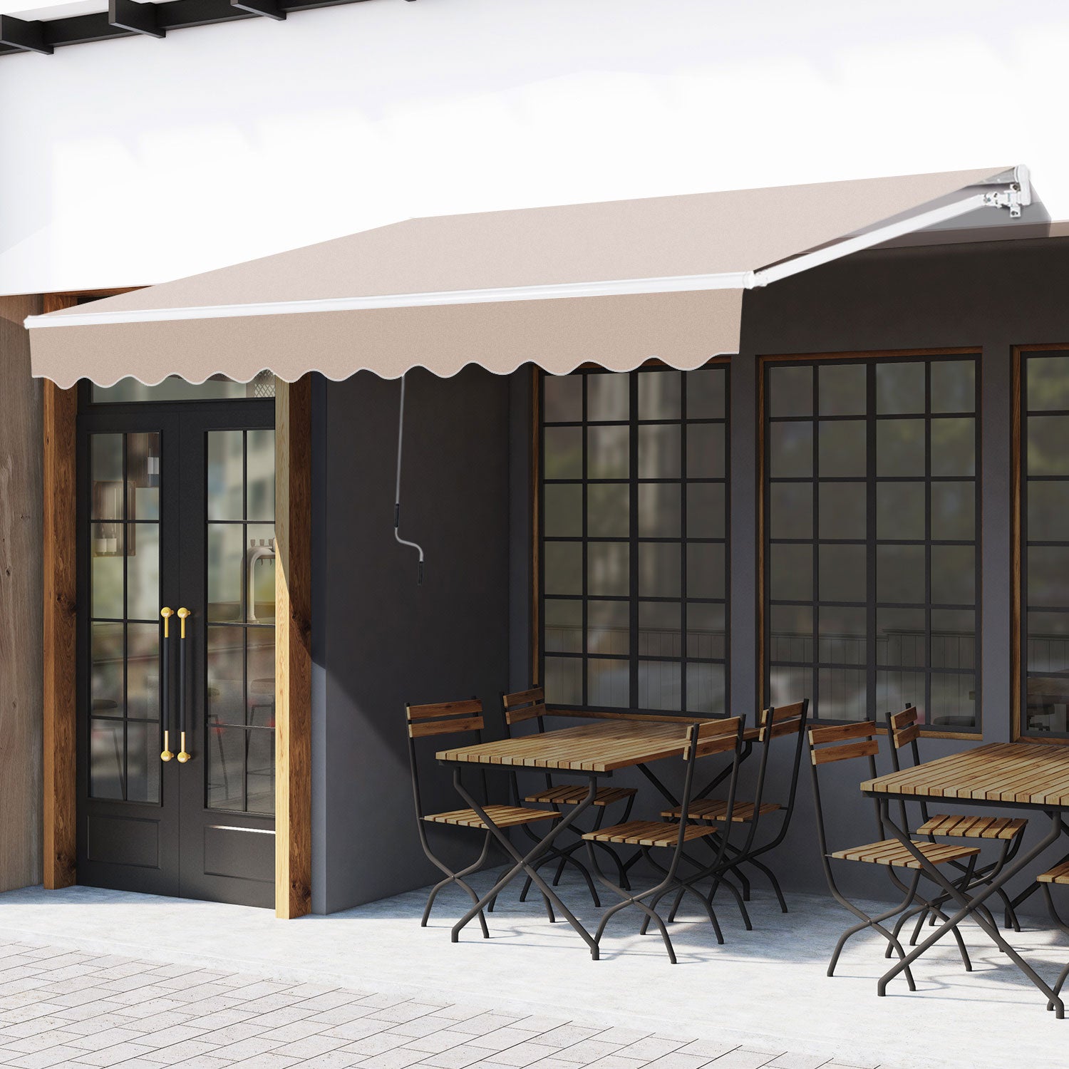 Outsunny Toldo Manual Retráctil 295x200 cm Toldo para Balcón con Manivela de Metal Impermeable y Anti-UV Toldo Enrollable de Exterior para Jardín Terraza Ventanas Beige