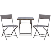 Outsunny Conjunto de Muebles de Jardín Plegable de 3 Piezas Juego de Sillas y Mesa de Ratán para Patio Balcón Jardín Diseño Trenzado Elegante Mesa de 60x60x72 cm Negro