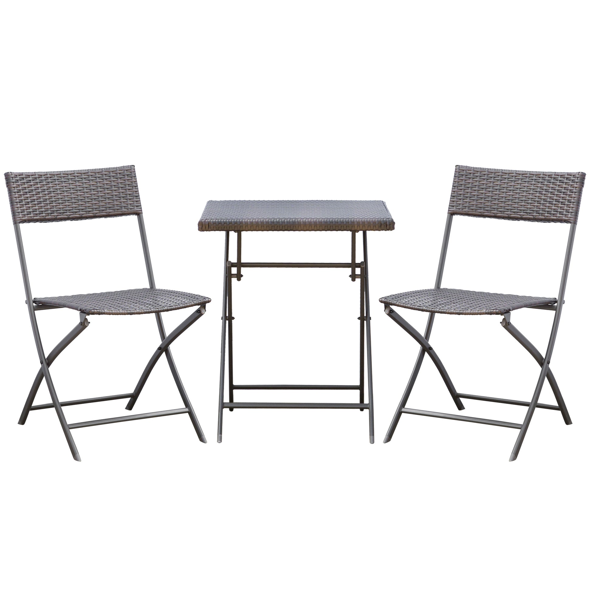 Outsunny Conjunto de Muebles de Jardín Plegable de 3 Piezas Juego de Sillas y Mesa de Ratán para Patio Balcón Jardín Diseño Trenzado Elegante Mesa de 60x60x72 cm Negro