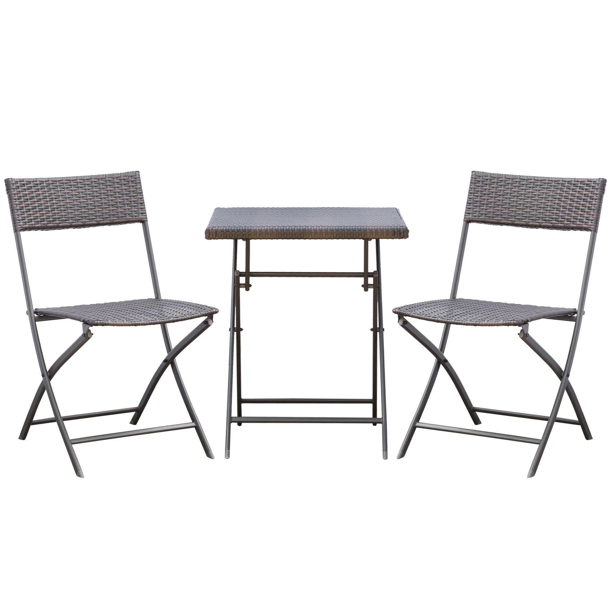 Outsunny Conjunto de Muebles de Jardín Plegable de 3 Piezas Juego de Sillas y Mesa de Ratán para Patio Balcón Jardín Diseño Trenzado Elegante Mesa de 60x60x72 cm Negro