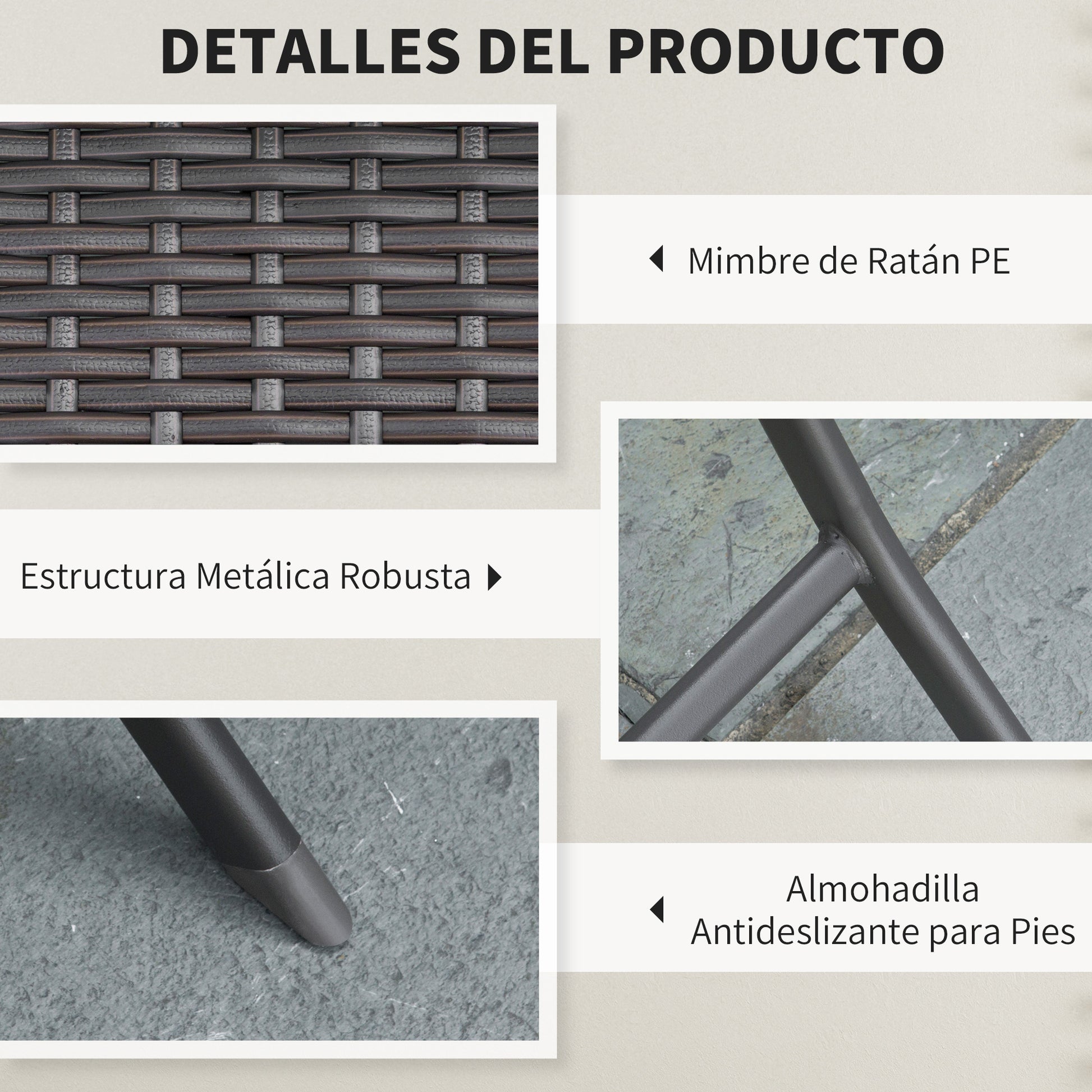 Outsunny Conjunto de Muebles de Jardín Plegable de 3 Piezas Juego de Sillas y Mesa de Ratán para Patio Balcón Jardín Diseño Trenzado Elegante Mesa de 60x60x72 cm Negro
