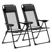 Outsunny Conjunto de 2 Sillas de Camping Plegables Sillas de Jardín con Reposacabezas Desmontable y Respaldo Reclinable en 5 Niveles Carga 120 kg para Terraza Playa 62x70x109 cm Negro