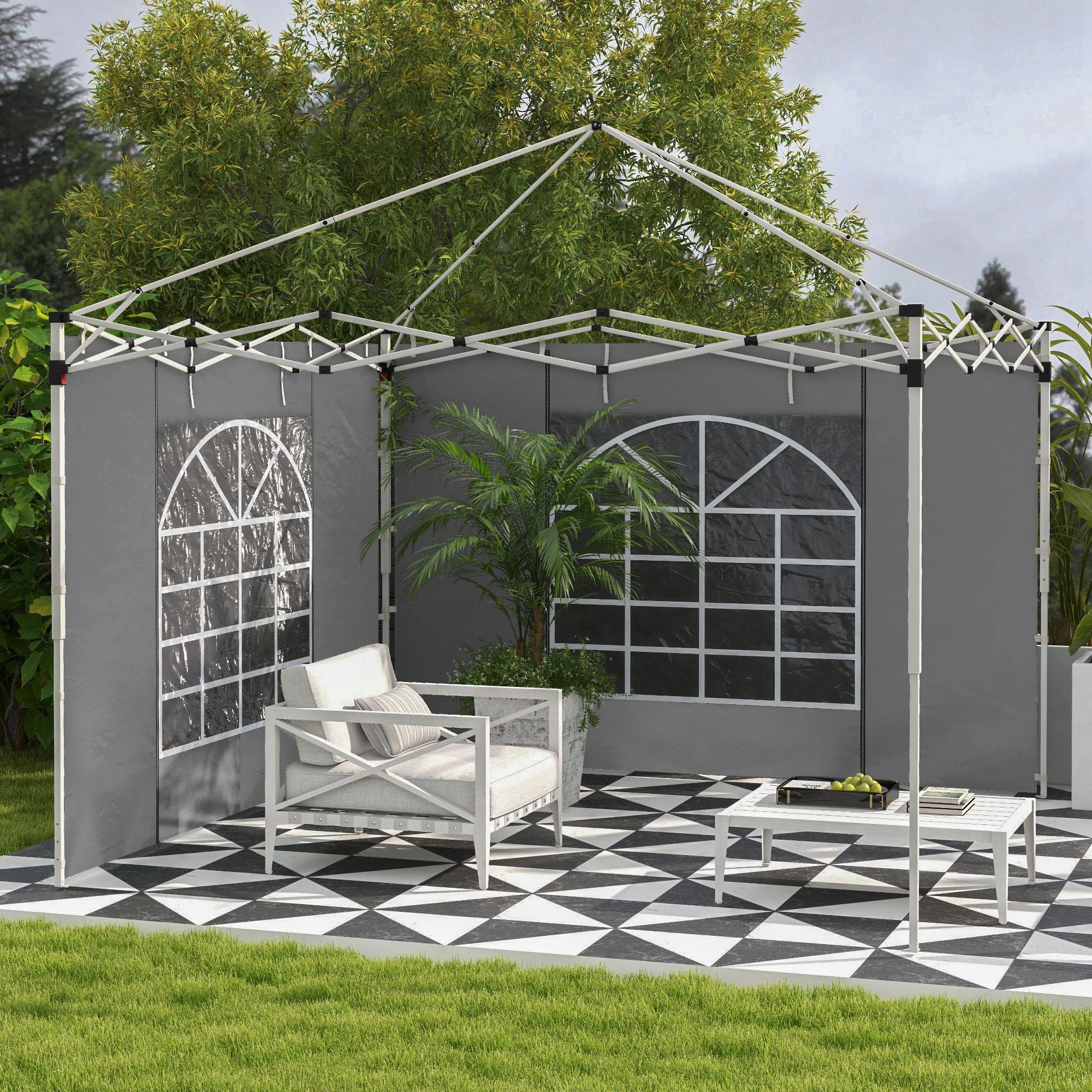 Outsunny 2 Paredes Laterales para Carpas de 3 x 3 / 3 x 6 m, 300x200 cm, Paredes Laterales de Repuesto para Cenador de Tela Oxford con Ventana Enrollable y Puerta con Cremallera, para Fiestas, Gris