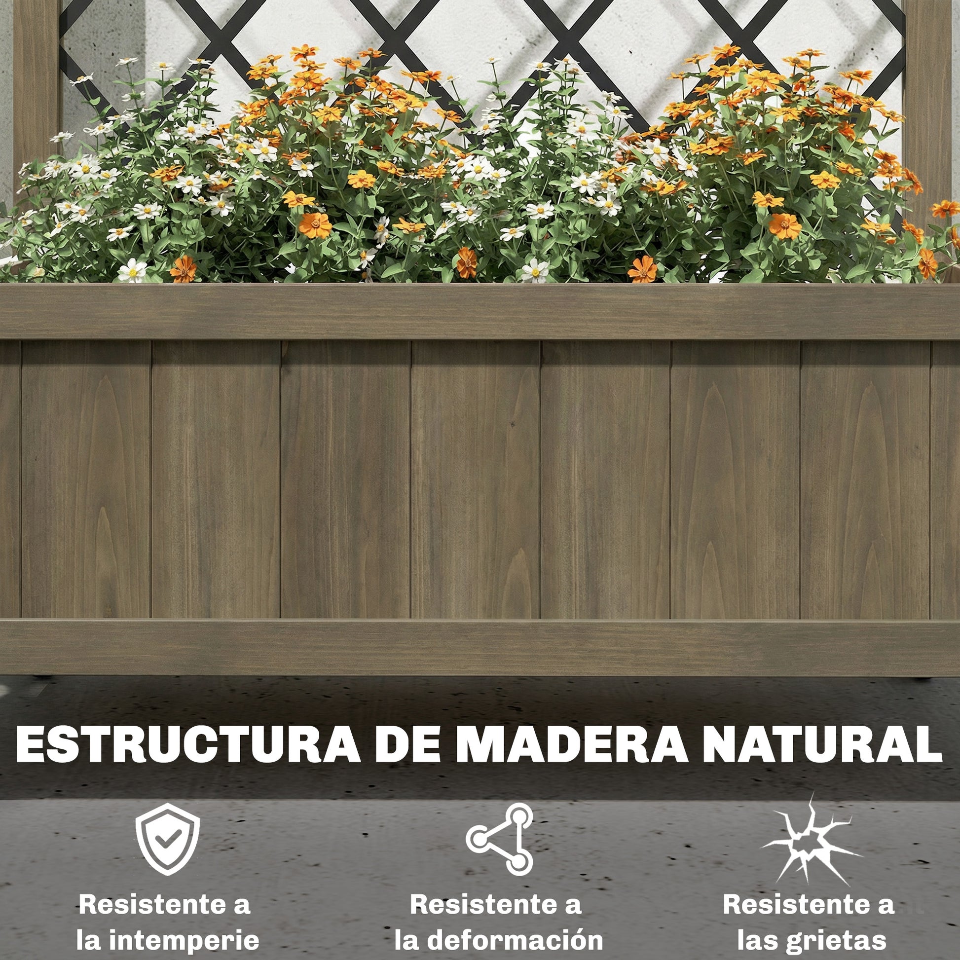 Outsunny Jardinera de Madera con Enrejado Metálico y Ruedas, Jardinera Exterior Grande para Plantas Trepadoras, Macetero Elevado para Patio, Terraza, 72x36x168 cm, Carbonizado