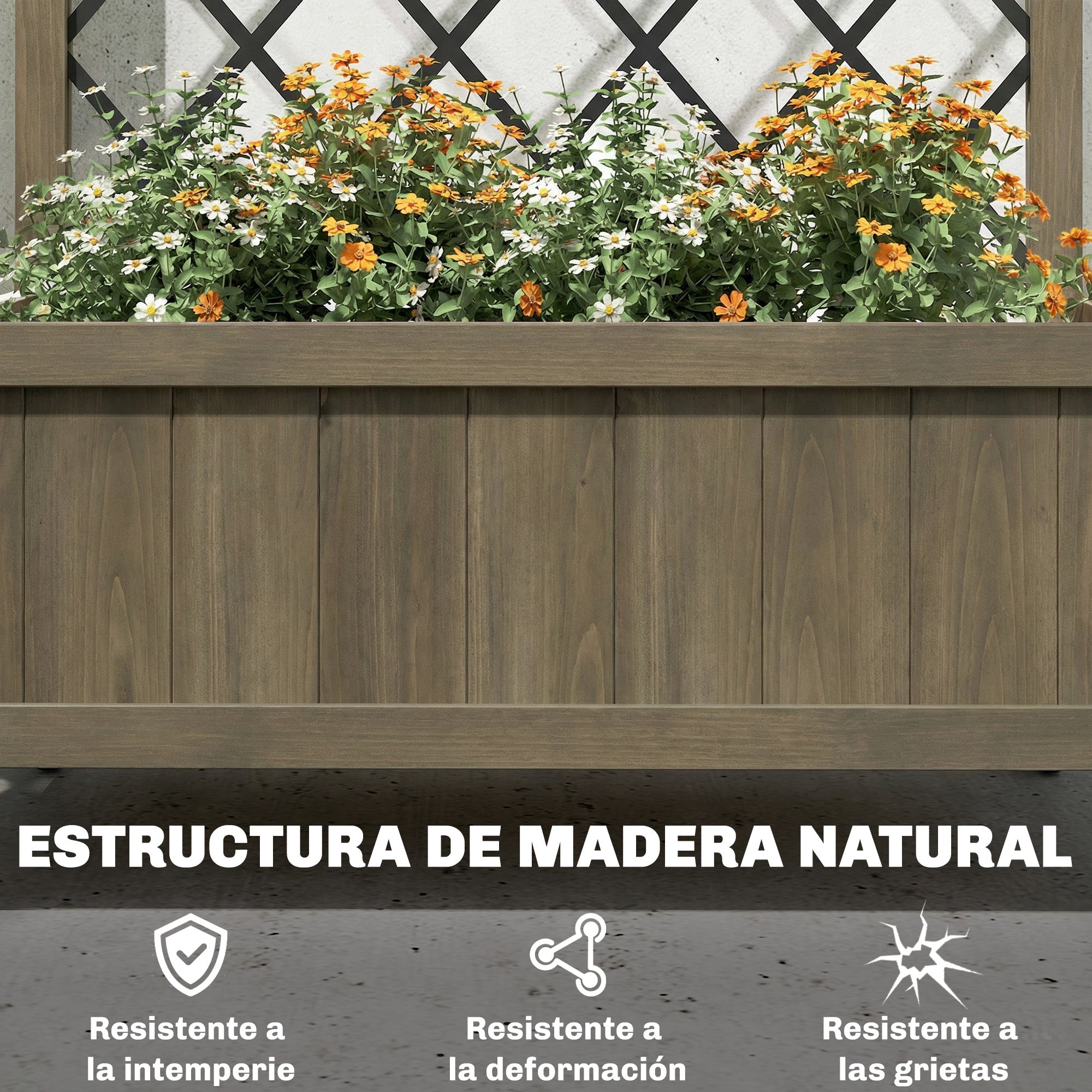 Outsunny Jardinera de Madera con Enrejado Metálico y Ruedas, Jardinera Exterior Grande para Plantas Trepadoras, Macetero Elevado para Patio, Terraza, 72x36x168 cm, Carbonizado