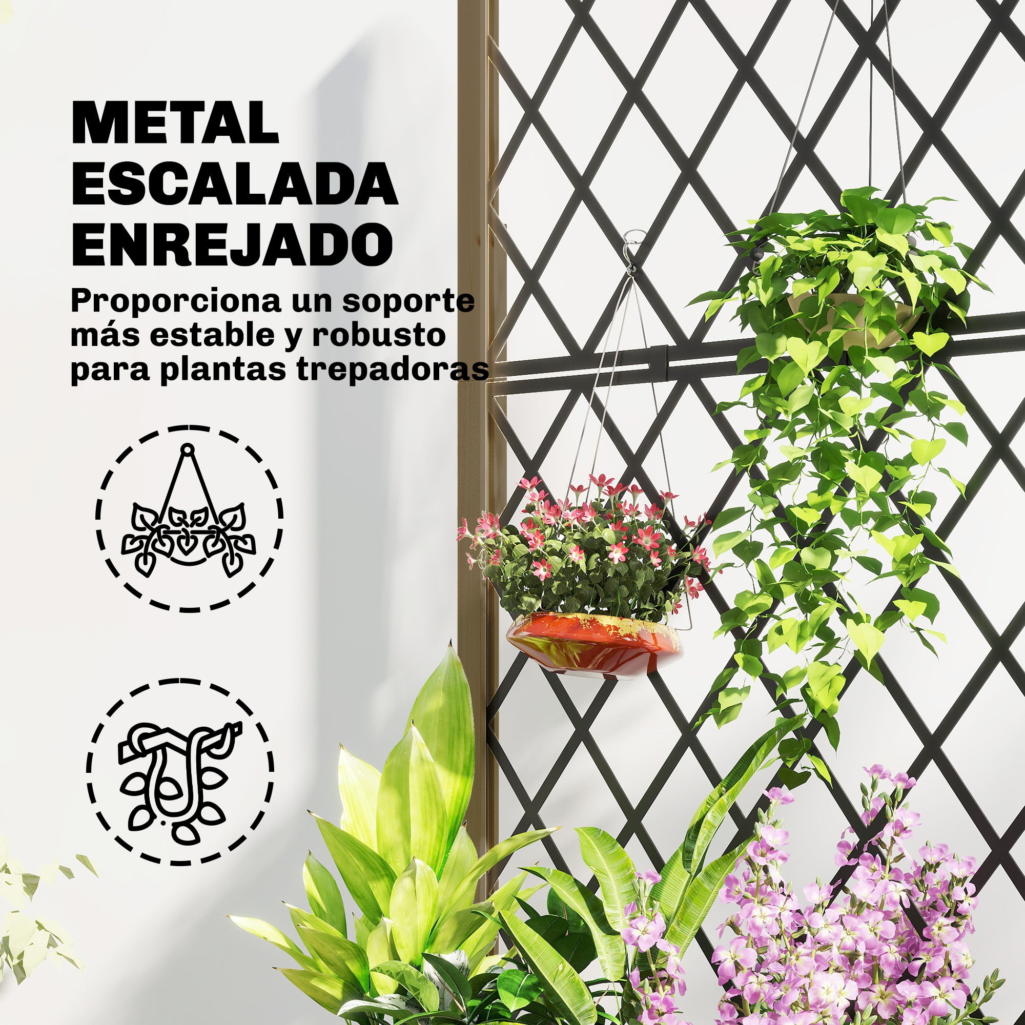 Outsunny Jardinera de Madera con Enrejado Metálico y Ruedas, Jardinera Exterior Grande para Plantas Trepadoras, Macetero Elevado para Patio, Terraza, 72x36x168 cm, Carbonizado