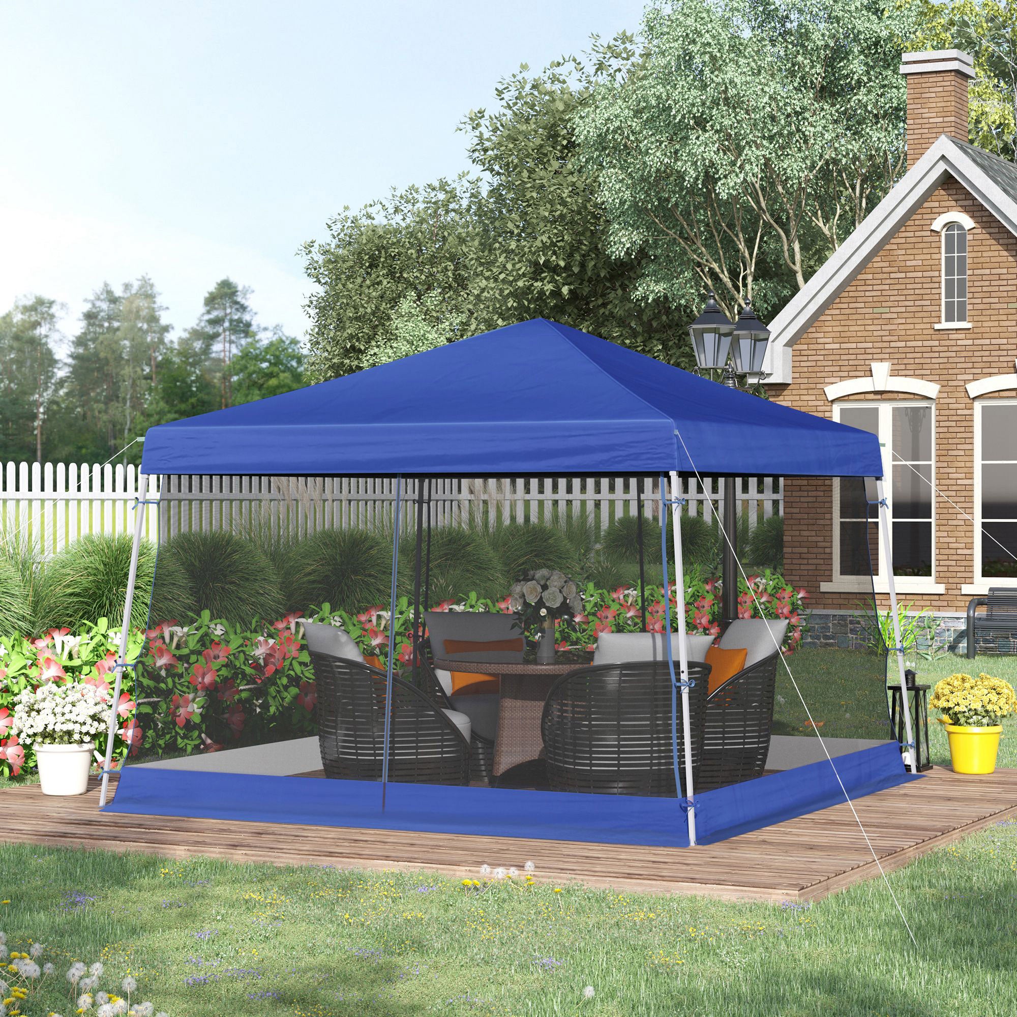 Outsunny Carpas para Exterior Plegable 3x3x2,6 m Cenador para Exterior Gazebo con Mosquitera Altura Ajustable en 3 Niveles Impermeable para Jardín Camping Azul