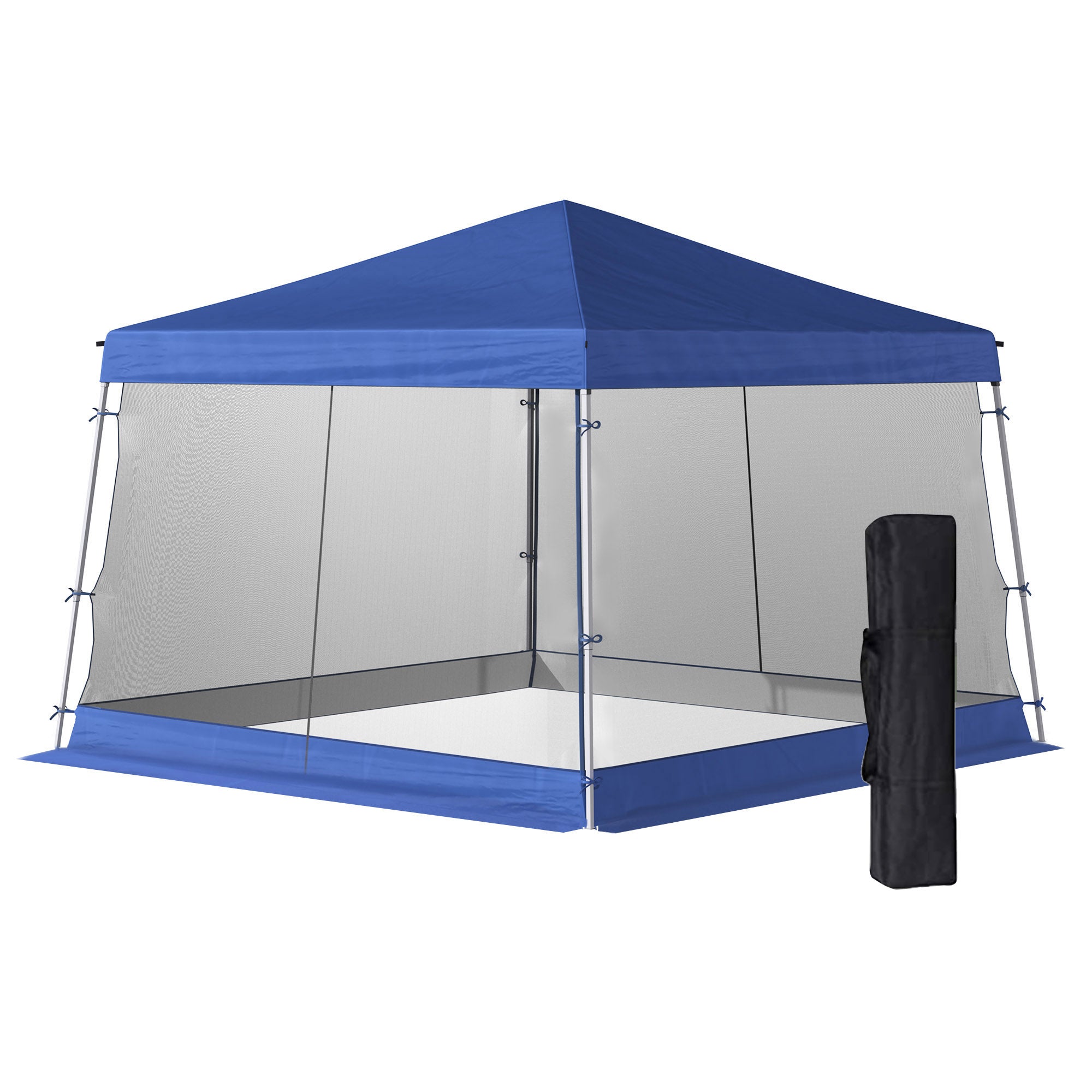 Outsunny Carpas para Exterior Plegable 3x3x2,6 m Cenador para Exterior Gazebo con Mosquitera Altura Ajustable en 3 Niveles Impermeable para Jardín Camping Azul
