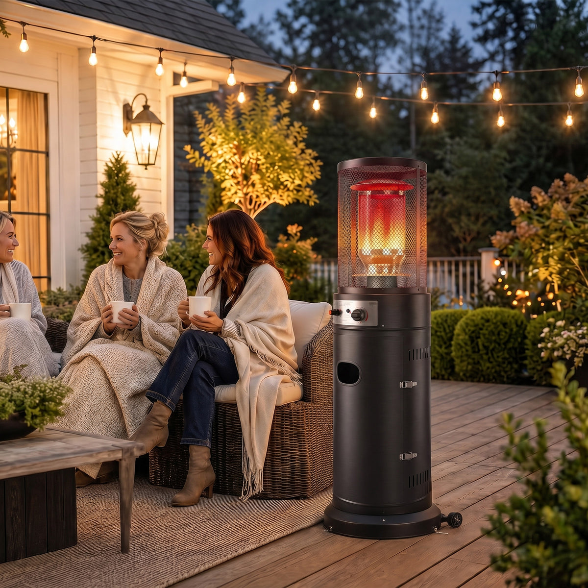 Outsunny Estufa de Gas Exterior, 11 kW, Calefactor de Gas para Terraza Portátil con Regulación Continua, Encendido por Impulsos, Rejilla Protectora, Antivuelco y Ruedas para Propano y GLP 30 m², Negro