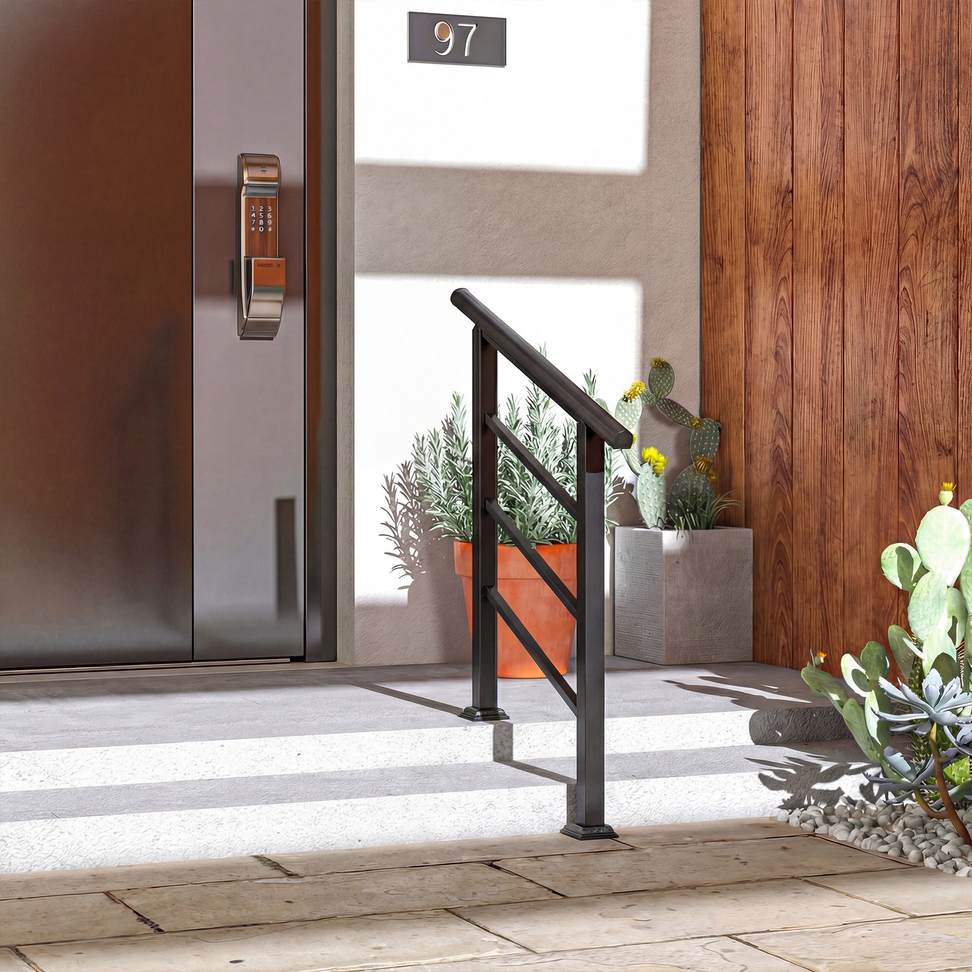 Outsunny Barandilla de Escalera, 95 cm, Pasamanos para Escalera con Kit de Instalación, Ángulo Ajustable para 1-3 Escalones, para Porches, Madera y Concreto, para Exterior, Terraza, Patio, Negro