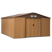 Outsunny Caseta de Jardín Exterior 12,4 m² 340x386x200 cm Cobertizo de Jardín Exterior con Puerta Corredera Techo Inclinado Base Refuerzo (Suelo NO Incluido) y 4 Ventanas Ocre Oscuro