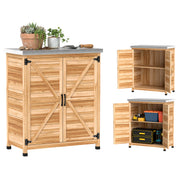 Outsunny Armario de Exterior de Madera, Caseta de Jardín Exterior con Techo de Acero Galvanizado, Estante, 2 Puertas, Cobertizo de Jardín para Almacenamiento de Herramientas, 79x43x92 cm, Natural