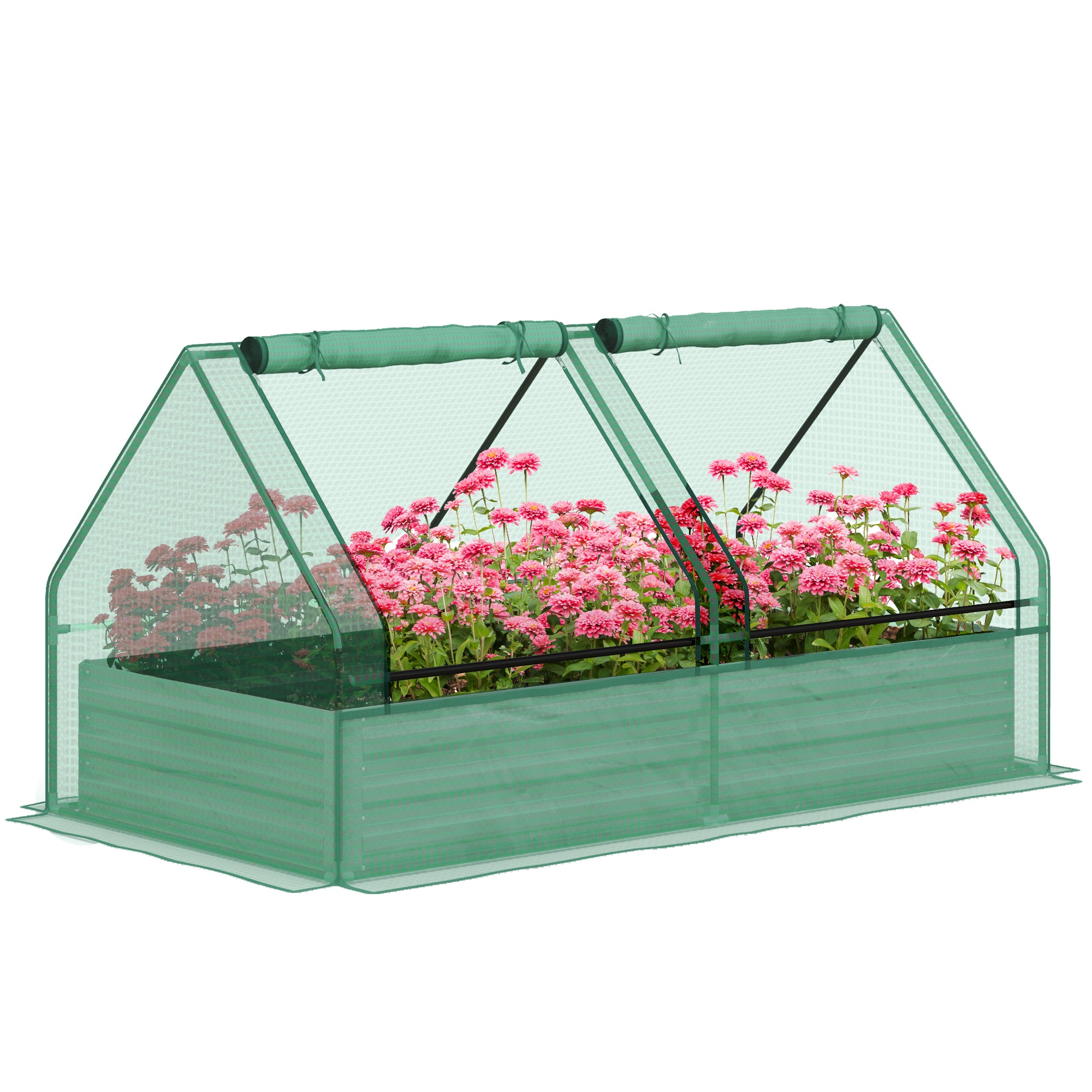 Outsunny Jardinera Exterior Grande con Mini Invernadero, Huerto Urbano de Acero Galvanizado con Base Abierta, Resistente a la Intemperie, para Patio, Terraza, Balcón, 185x95x92 cm, Gris y Verde