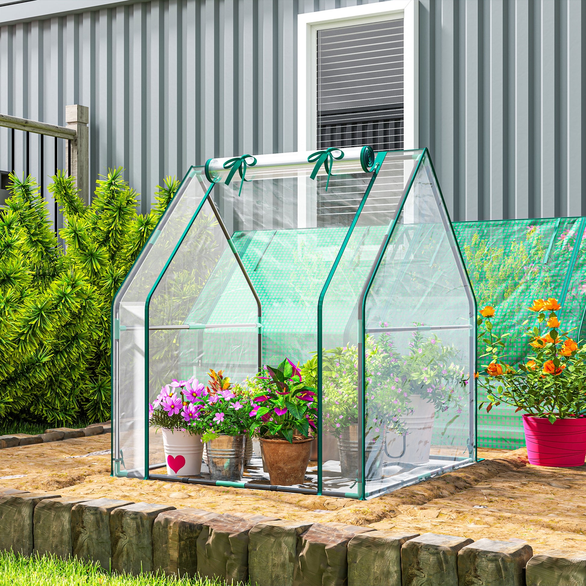 Outsunny Invernadero Pequeño Invernadero de Exterior con Puerta con Cremallera Base de Tela PE Impermeable y Marco de Acero Invernadero para Cultivar Plantas Flores 90x90x105 cm Transparente