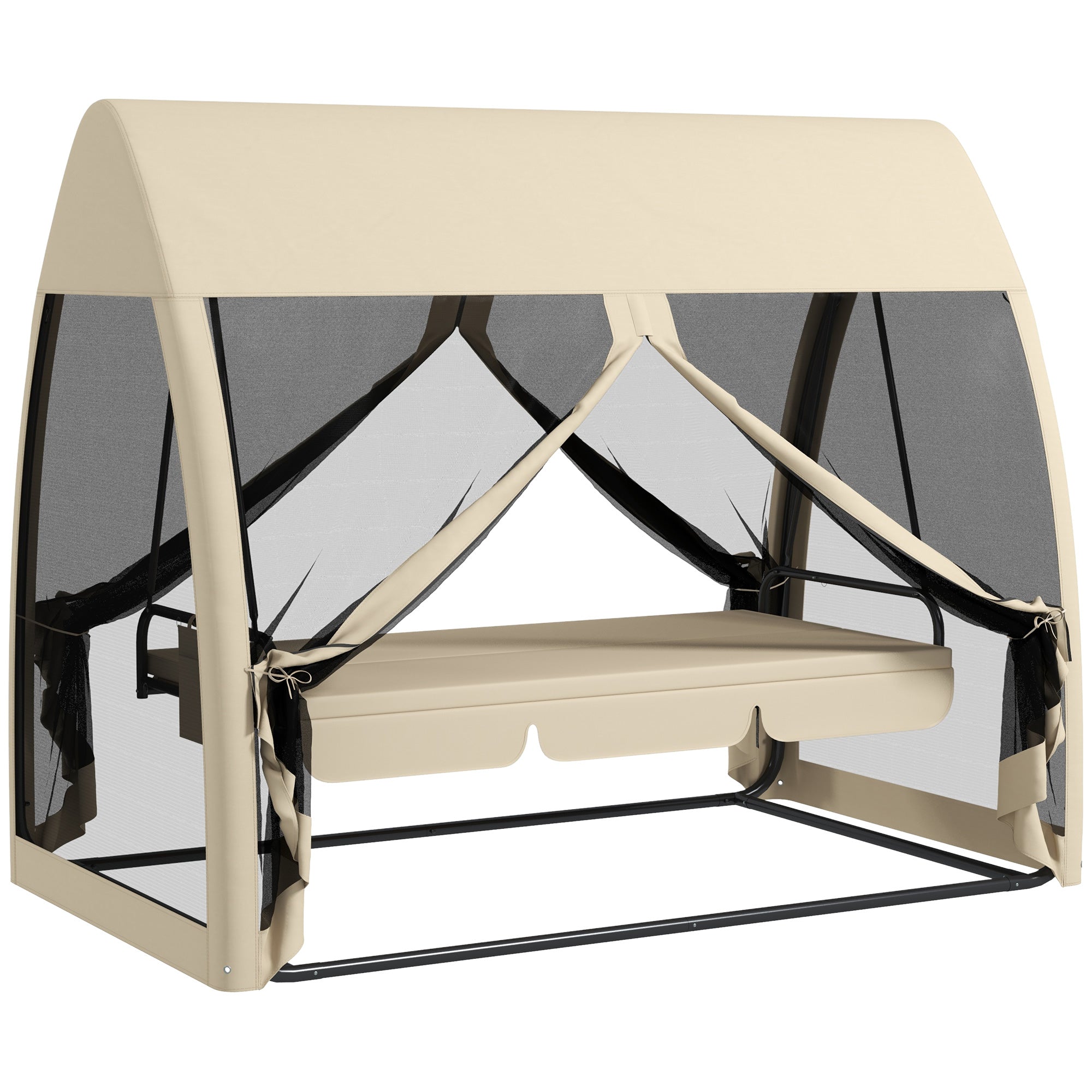 Outsunny Balancín de Jardín de 3 Plazas Convertible en Cama Columpio Jardín Exterior con Mosquitera Estructura de Metal Carga 300 kg 240x140x197 cm Beige