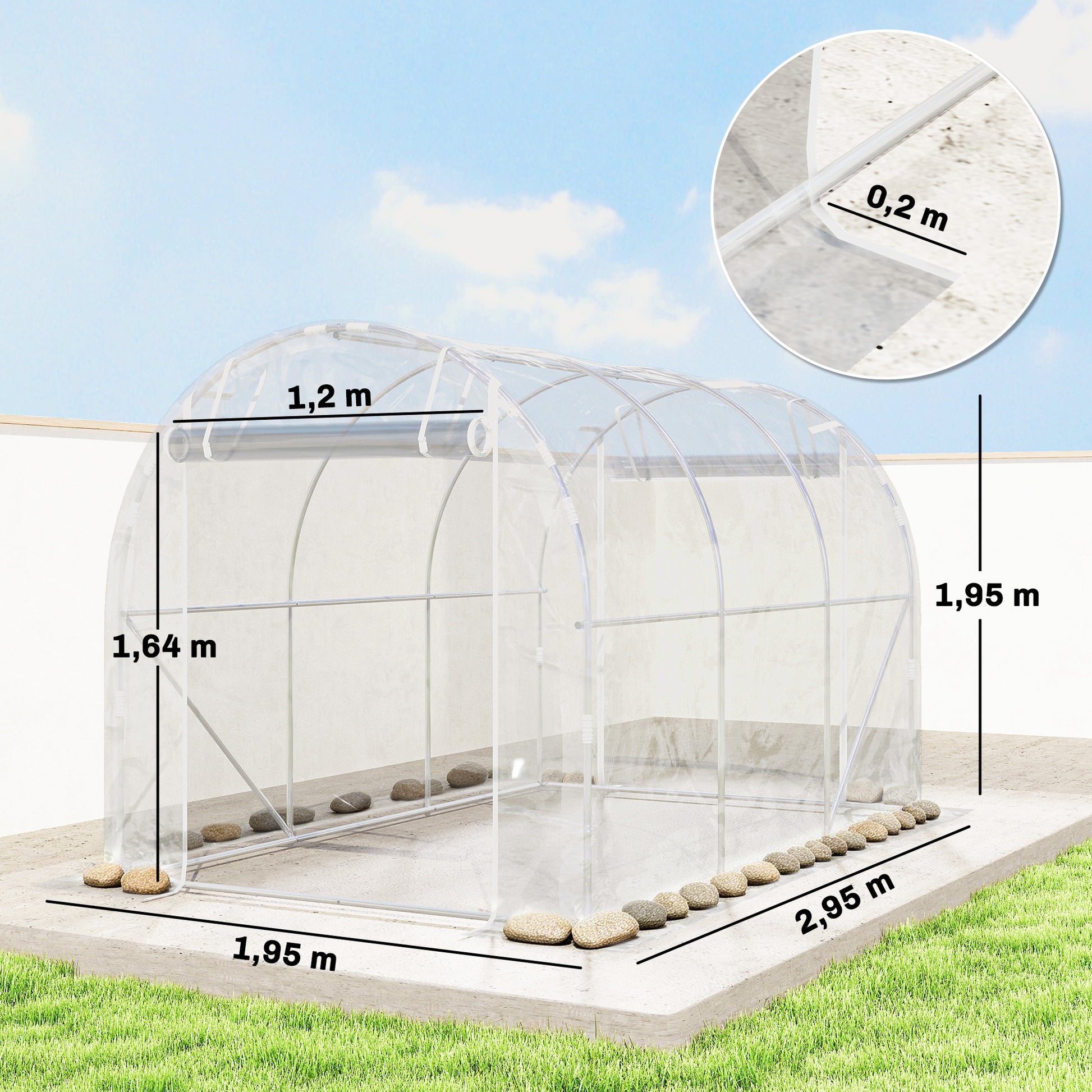 Outsunny Invernadero de Exterior 3x2x2 m, Invernadero de Túnel con 2 Puertas Enrollables, Marco de Acero Galvanizado y Cubierta de PE 150g/m², Anti-UV, Impermeable, para Cultivos, Transparente