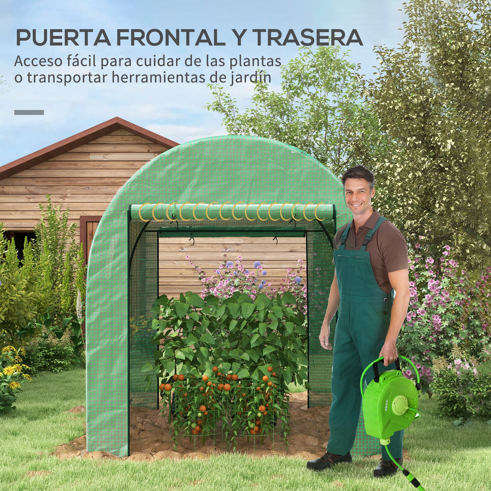 Outsunny Invernadero de Exterior, Invernadero de Túnel con 2 Puertas Enrollables, 2 Ventanas de Malla, Cubierta PE 135g/m², Anti-UV, Marco de Acero, para Cultivos, Plantas, 180x180x200 cm, Verde