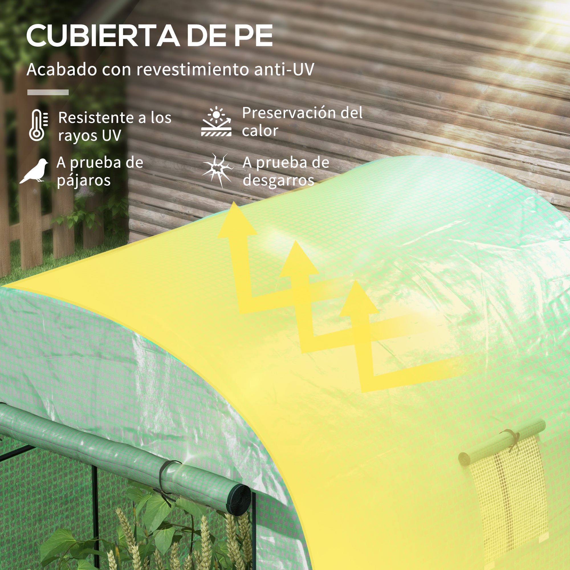 Outsunny Invernadero de Exterior, Invernadero de Túnel con 2 Puertas Enrollables, 2 Ventanas de Malla, Cubierta PE 135g/m², Anti-UV, Marco de Acero, para Cultivos, Plantas, 180x180x200 cm, Verde