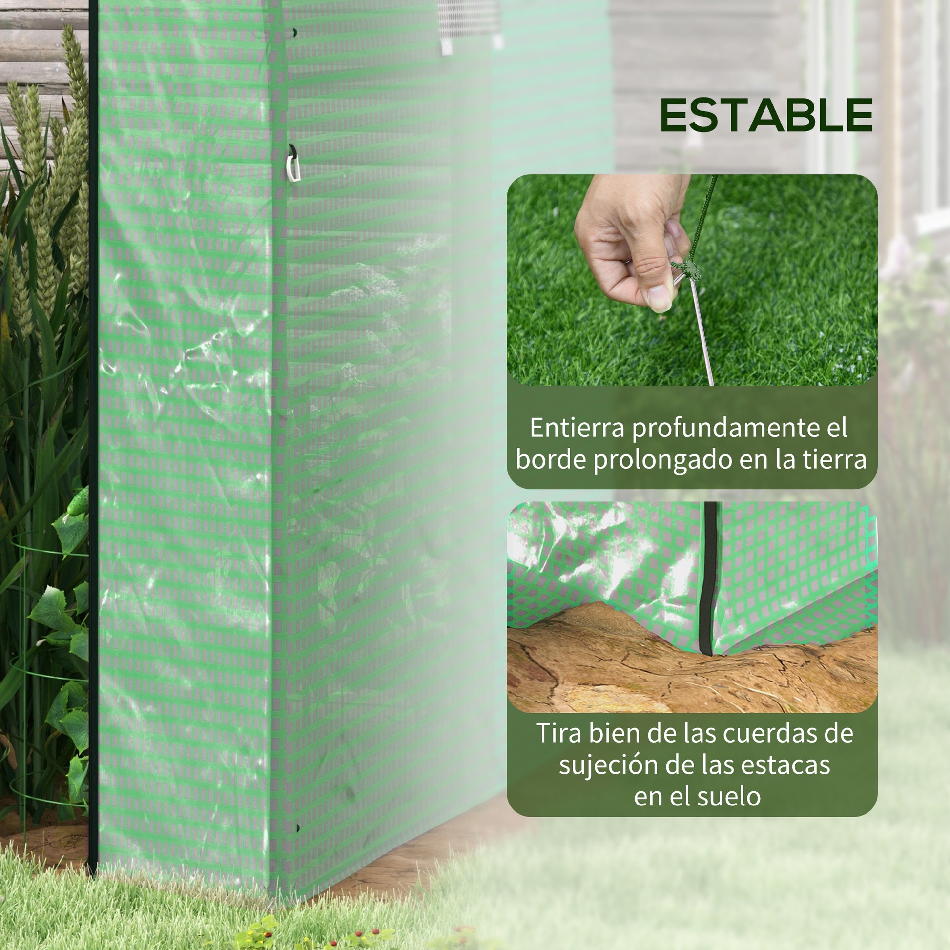 Outsunny Invernadero de Exterior, Invernadero de Túnel con 2 Puertas Enrollables, 2 Ventanas de Malla, Cubierta PE 135g/m², Anti-UV, Marco de Acero, para Cultivos, Plantas, 180x180x200 cm, Verde