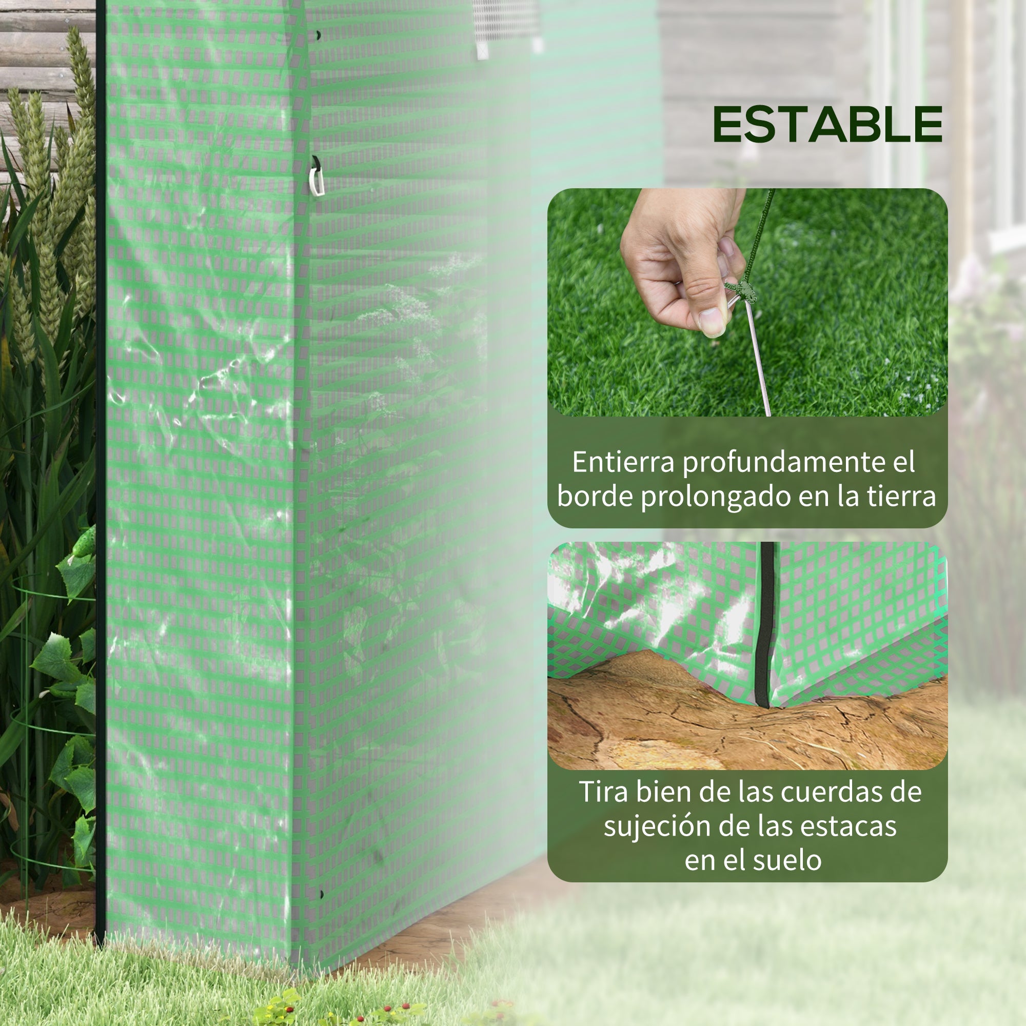 Outsunny Invernadero de Exterior, Invernadero de Túnel con 2 Puertas Enrollables, 2 Ventanas de Malla, Cubierta PE 135g/m², Anti-UV, Marco de Acero, para Cultivos, Plantas, 180x180x200 cm, Verde